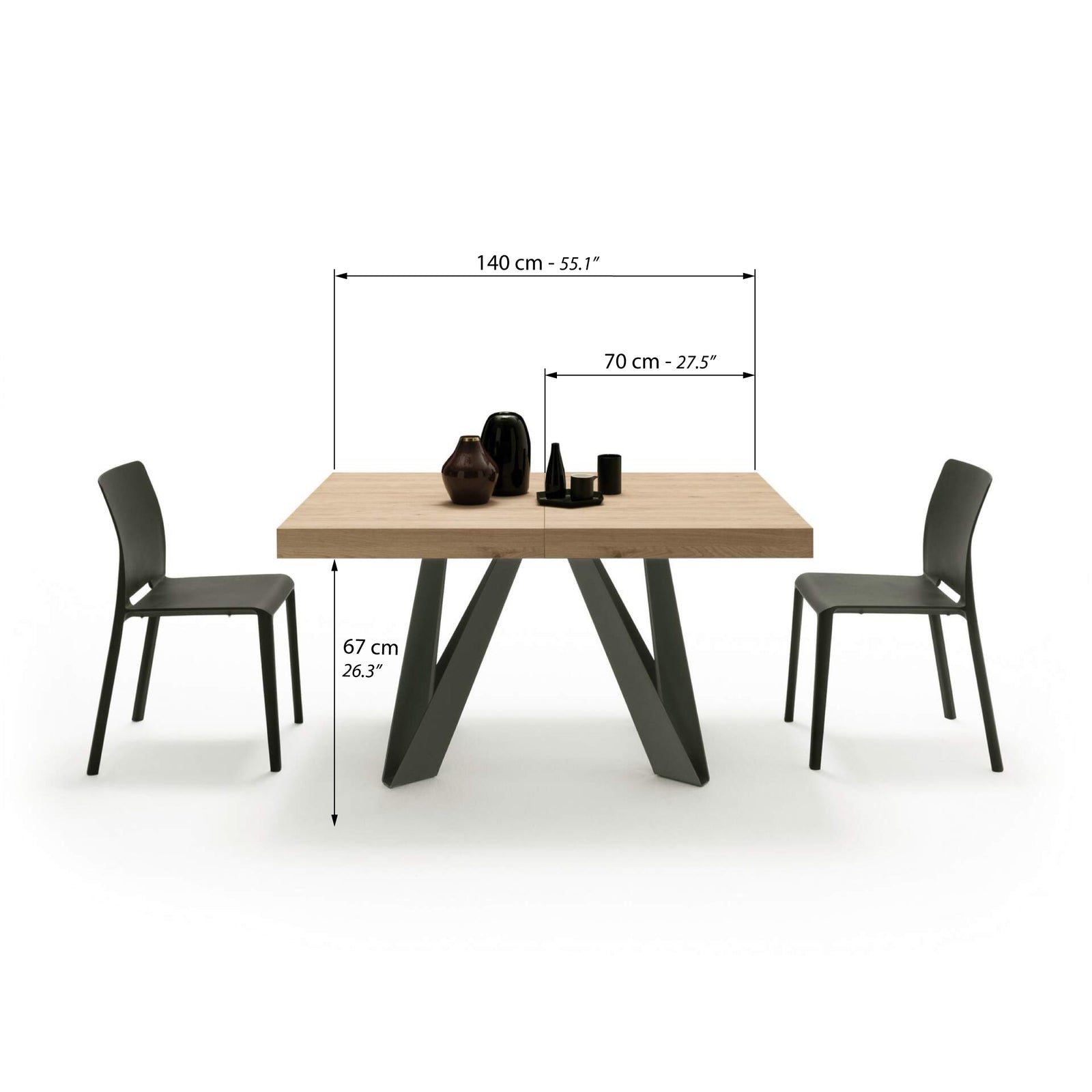 Romina Extendable Table 140(220)x90 cm, Light Oak with Black Iron Legs - Immagine tecnica 1
