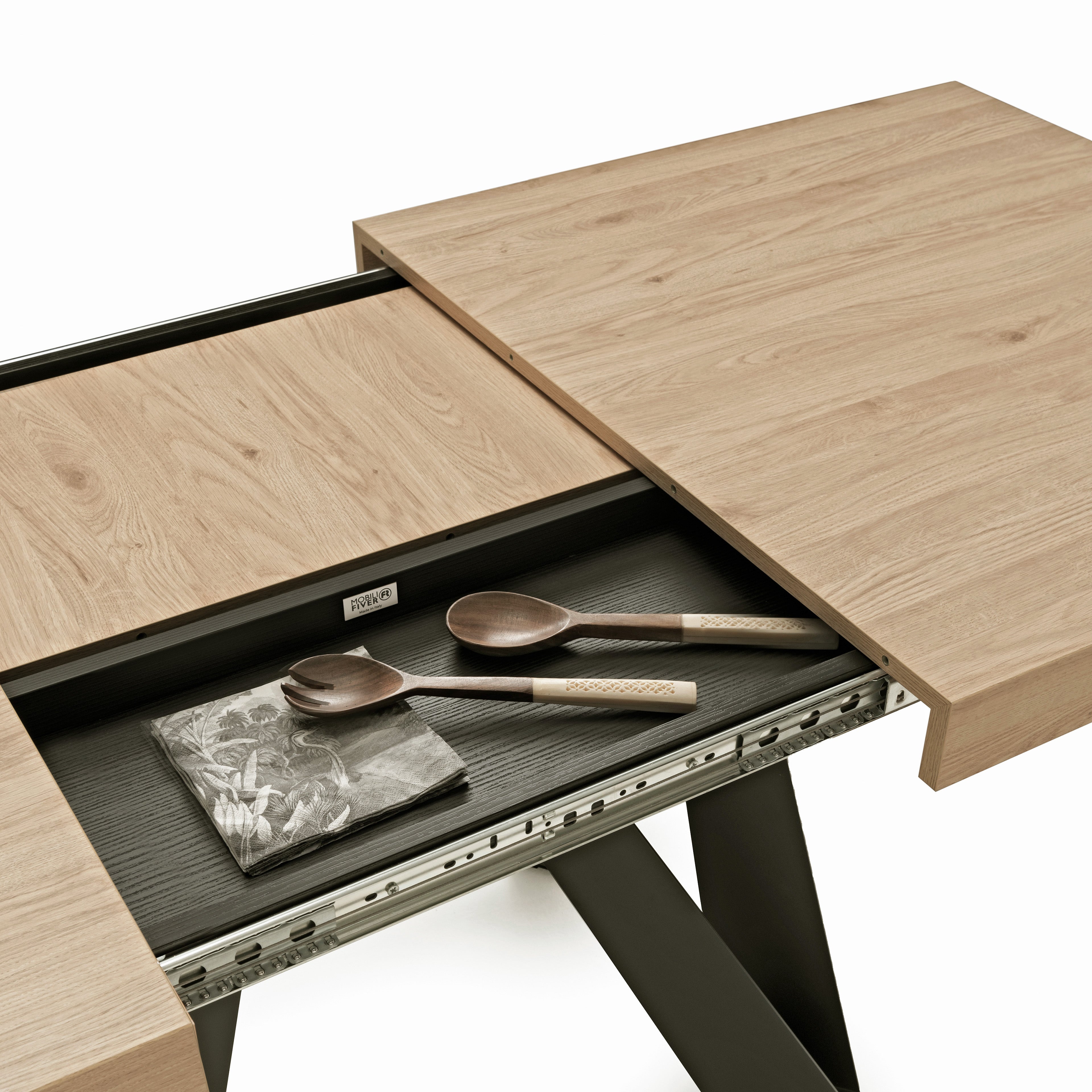 Ausziehbarer Esstisch Romina 140(220)x90 cm, Wildeiche, Schwarze Eisen Beine - Detail image 1
