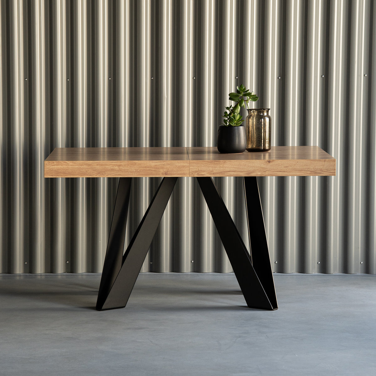Stół Rozkładany Romina 140(220)x90 cm, Dąb Naturalny z Nogami z Żelaza Czarnymi - Zdjęcie detalu 4