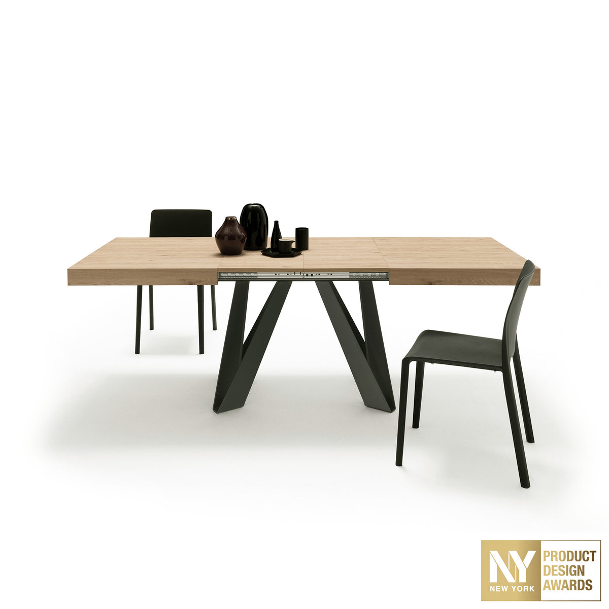 Table Extensible Romina 140 (220) X 90 cm, Chêne Clair Avec Pieds en Fer Noir