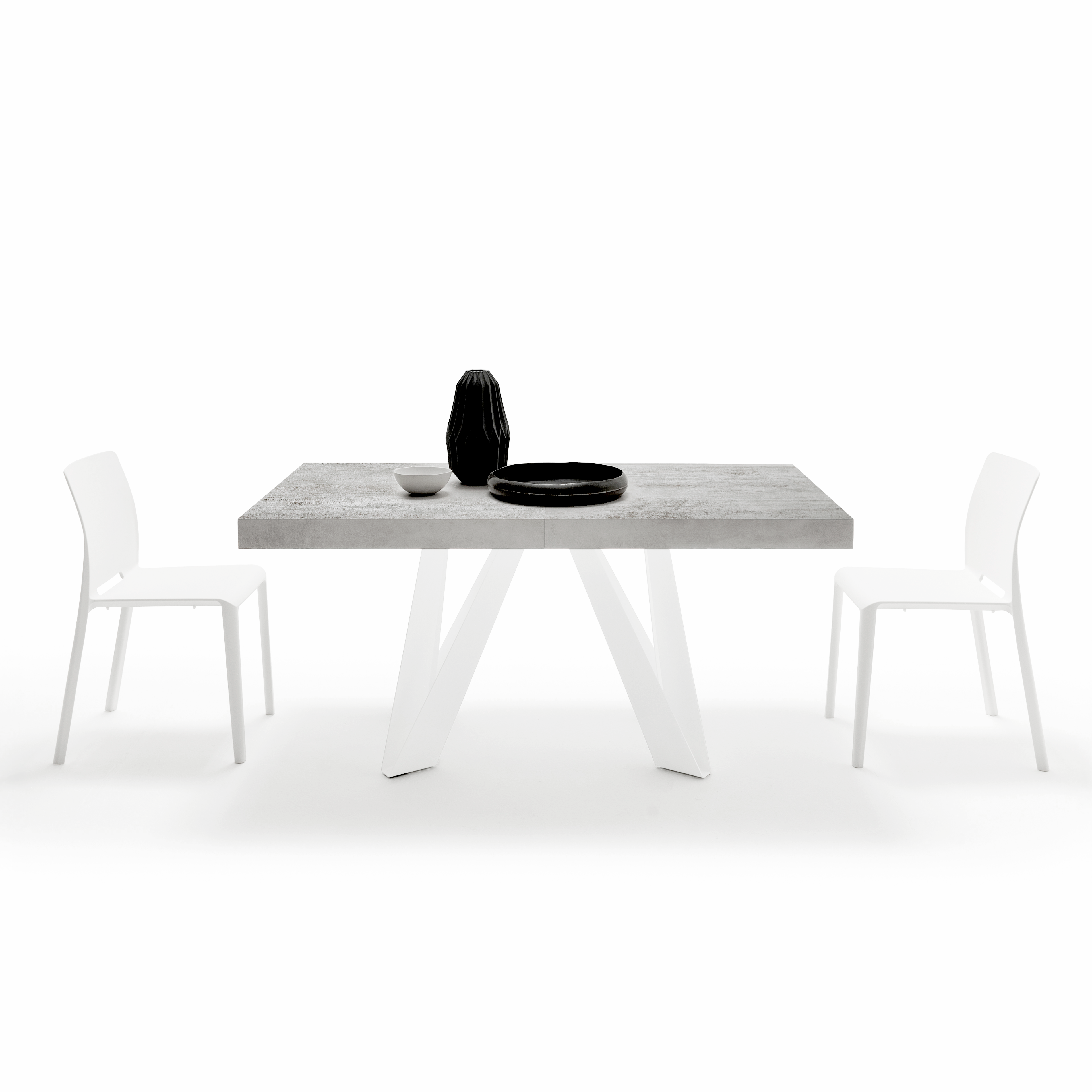 Tavolo Allungabile Romina 160(240)x90 cm, Grigio Cemento con Gambe in Ferro Bianche - Immagine dettaglio 3