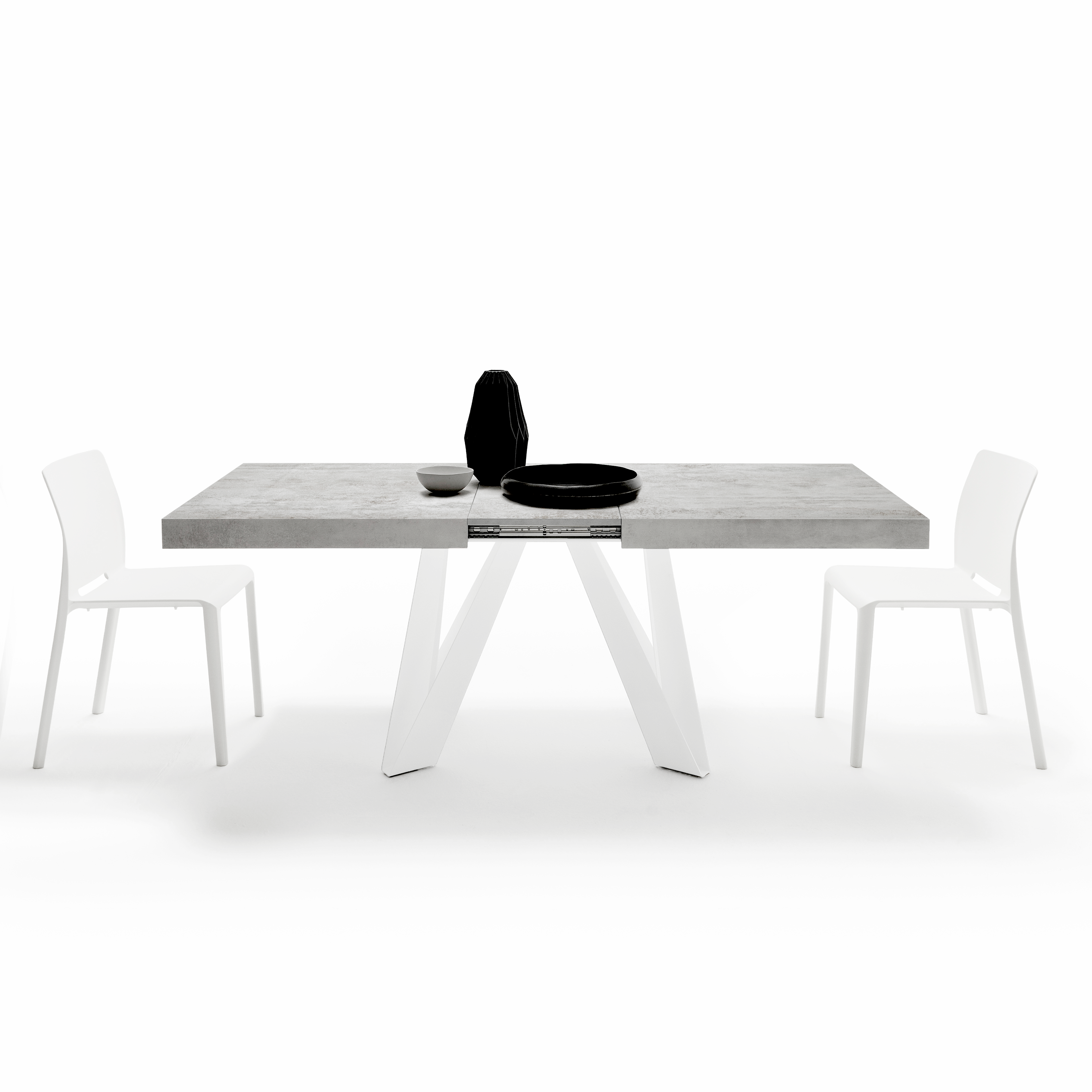 Tavolo Allungabile Romina 160(240)x90 cm, Grigio Cemento con Gambe in Ferro Bianche - Immagine dettaglio 4