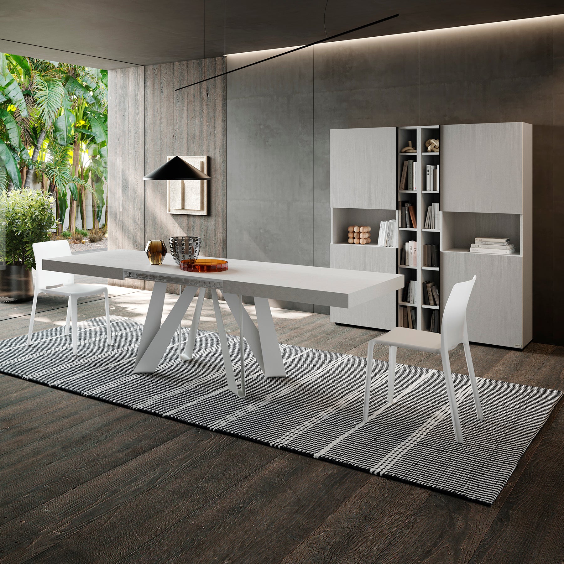 Tavolo Allungabile Romina 160(240)x90 cm, Bianco Frassino con Gambe in Ferro Bianche - Immagine ambientata 2