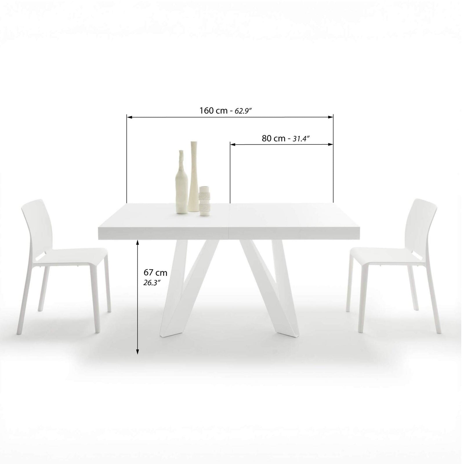 Tavolo Allungabile Romina 160(240)x90 cm, Bianco Frassino con Gambe in Ferro Bianche - Immagine tecnica 1