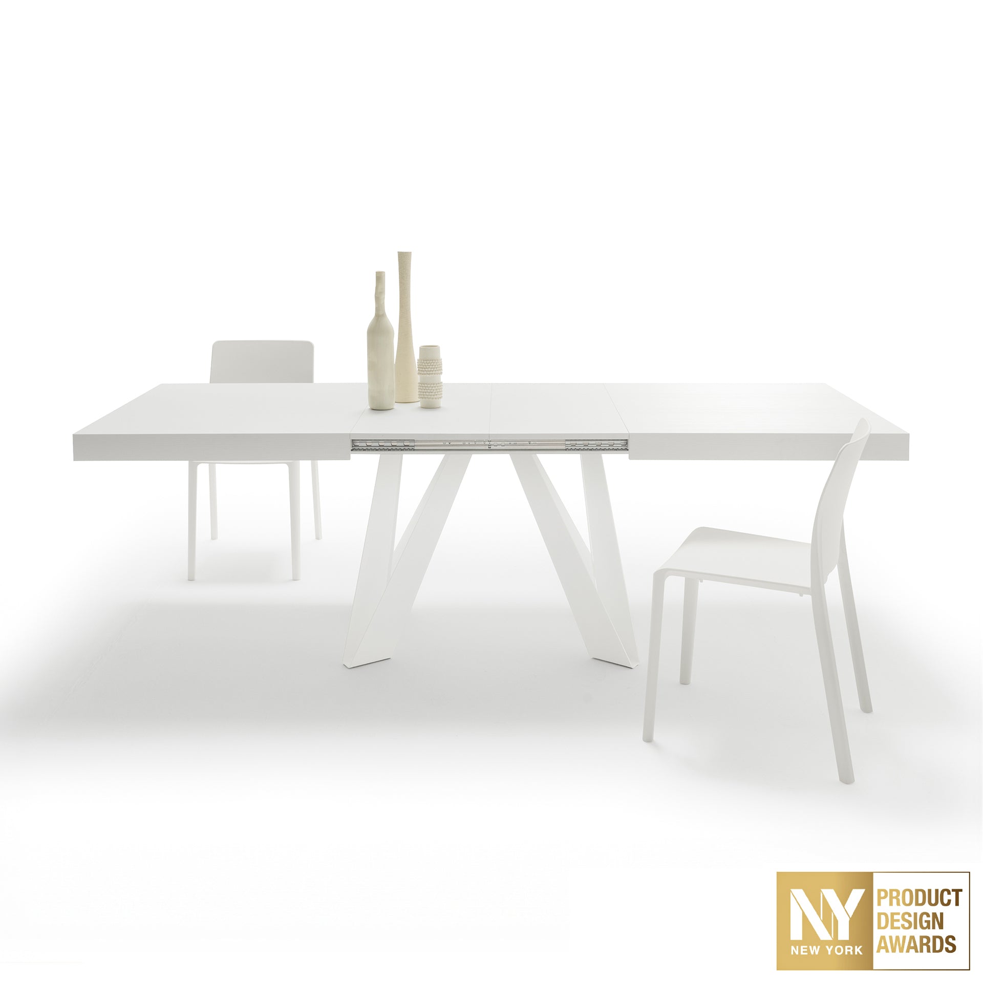 Tavolo Allungabile Romina 160(240)x90 cm, Bianco Frassino con Gambe in Ferro Bianche