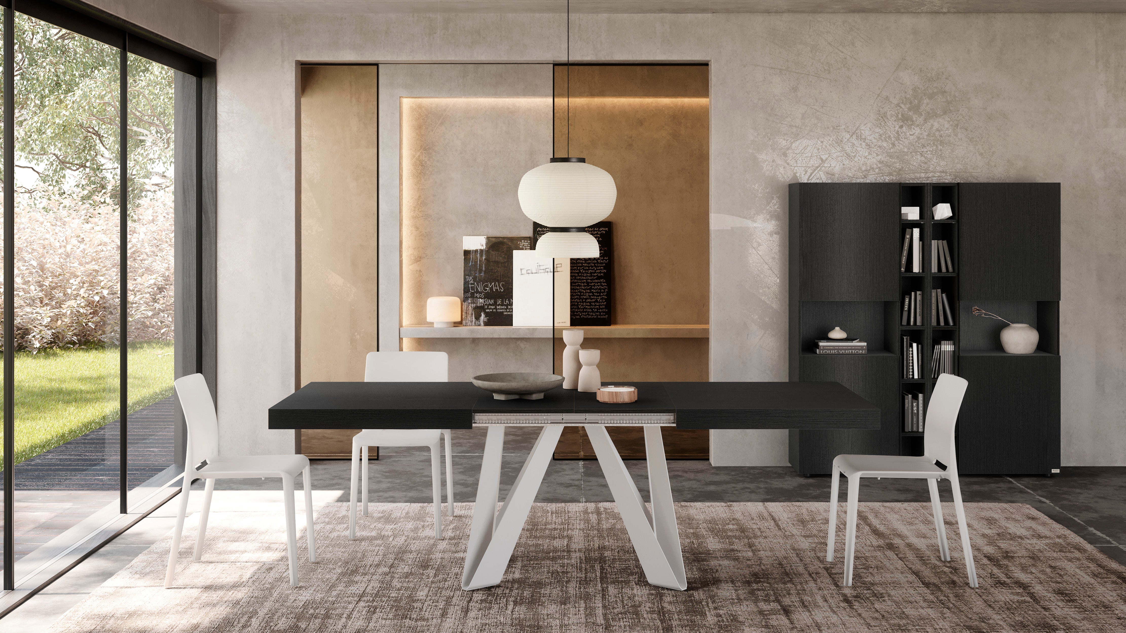 Romina Uitschuifbare Tafel 140(220)x90 cm, Zwart Essen met Witte Poten - Set image 2