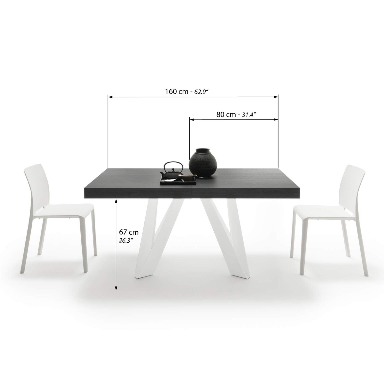 Romina Extendable Table 160(240)x90 cm, Ashwood Black with White Iron Legs - Immagine tecnica 1