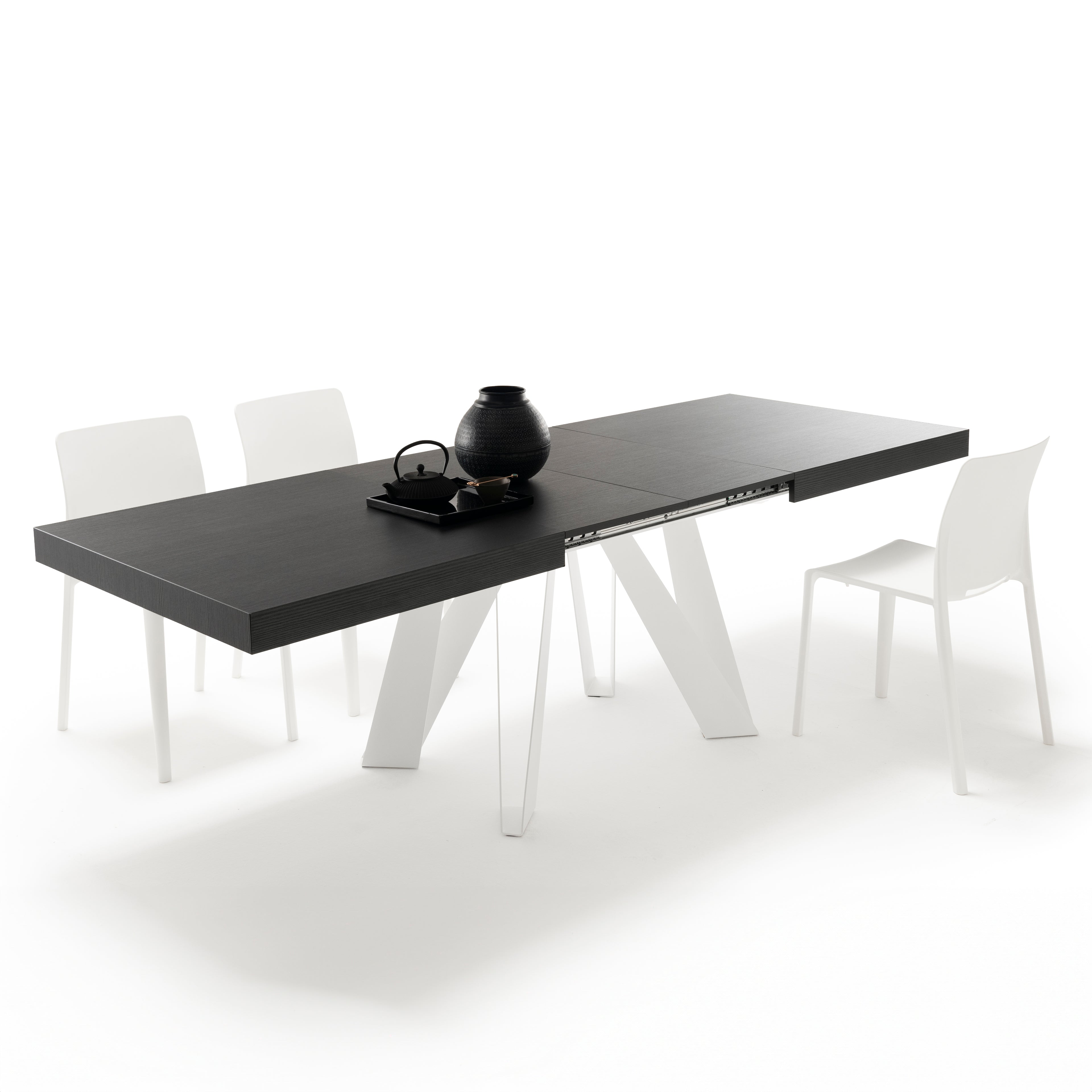 Romina Extendable Table 160(240)x90 cm, Ashwood Black with White Iron Legs - Detail image 1