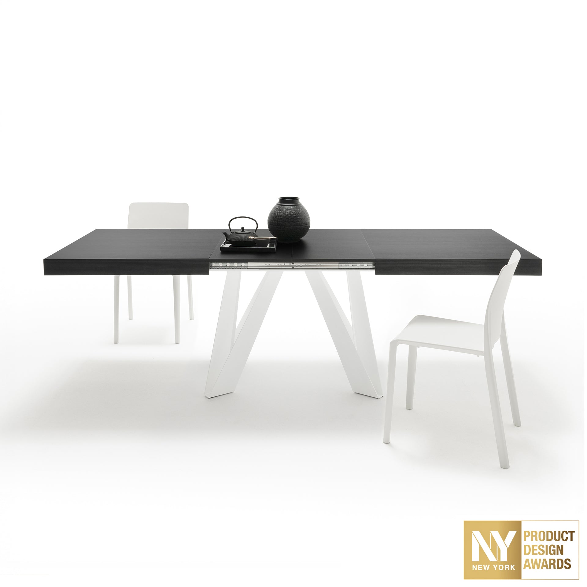 Romina Extendable Table 160(240)x90 cm, Ashwood Black with White Iron Legs - Main image