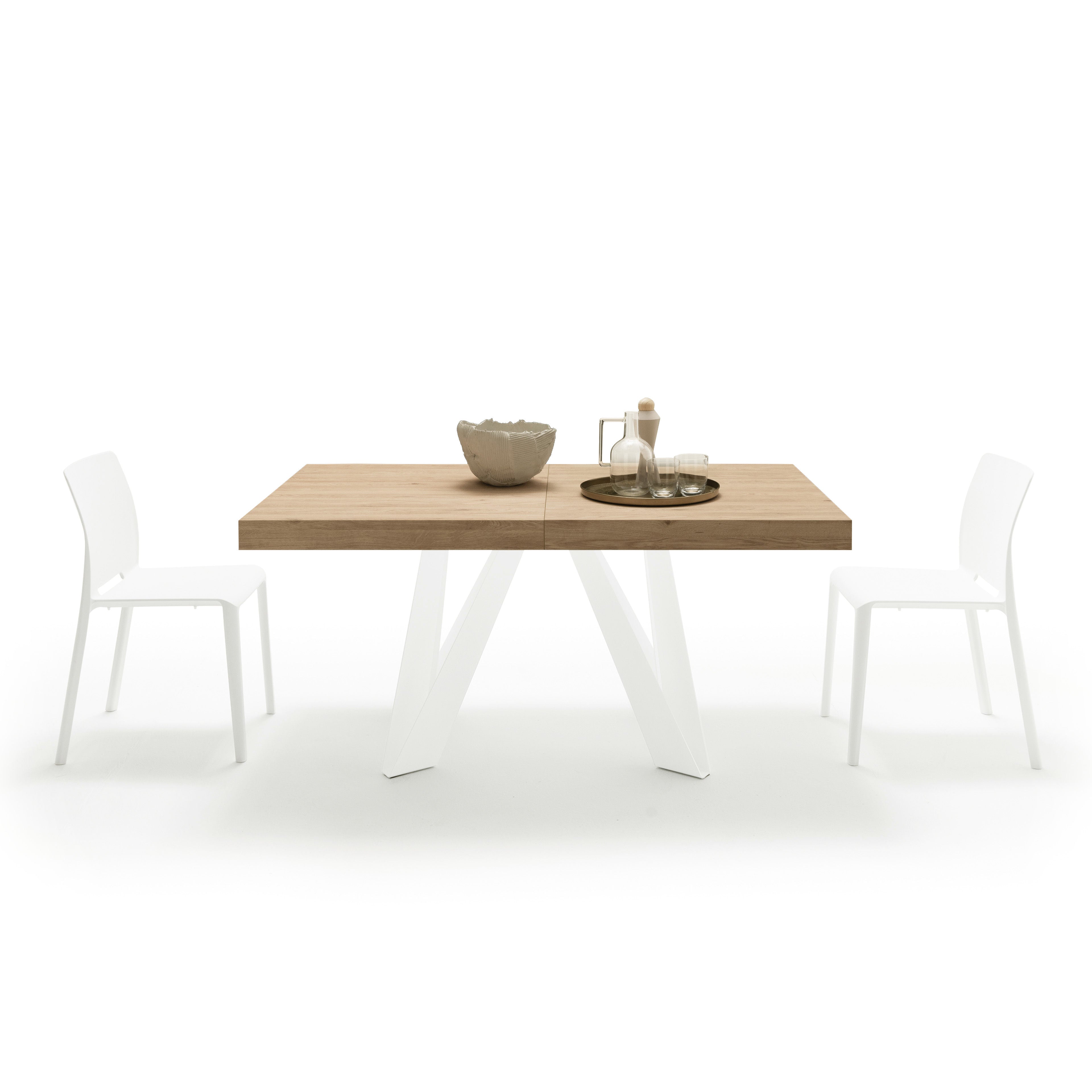 Tavolo Allungabile Romina 160(240)x90 cm, Rovere Naturale con Gambe in Ferro Bianche - Immagine dettaglio 2