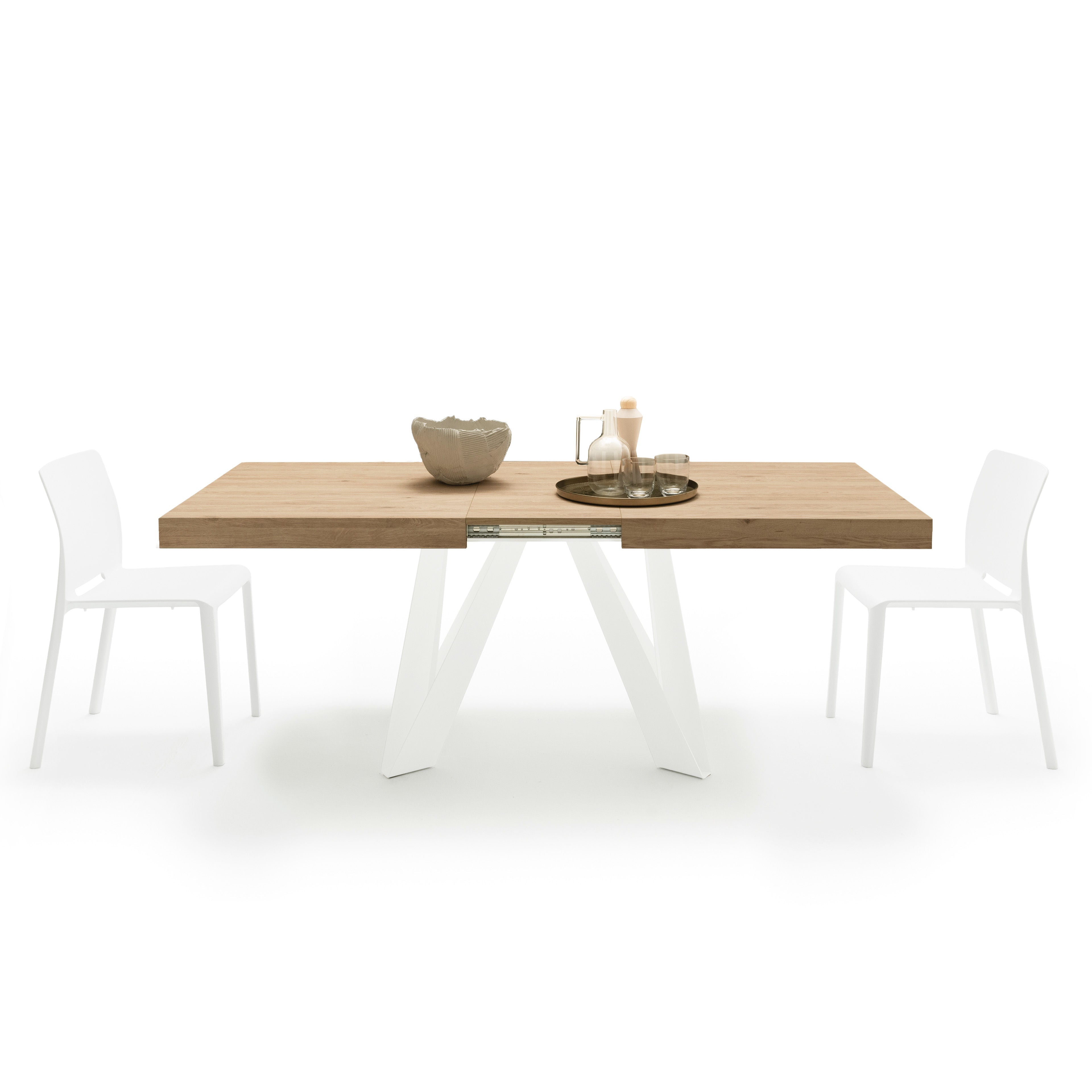 Tavolo Allungabile Romina 160(240)x90 cm, Rovere Naturale con Gambe in Ferro Bianche - Immagine dettaglio 3