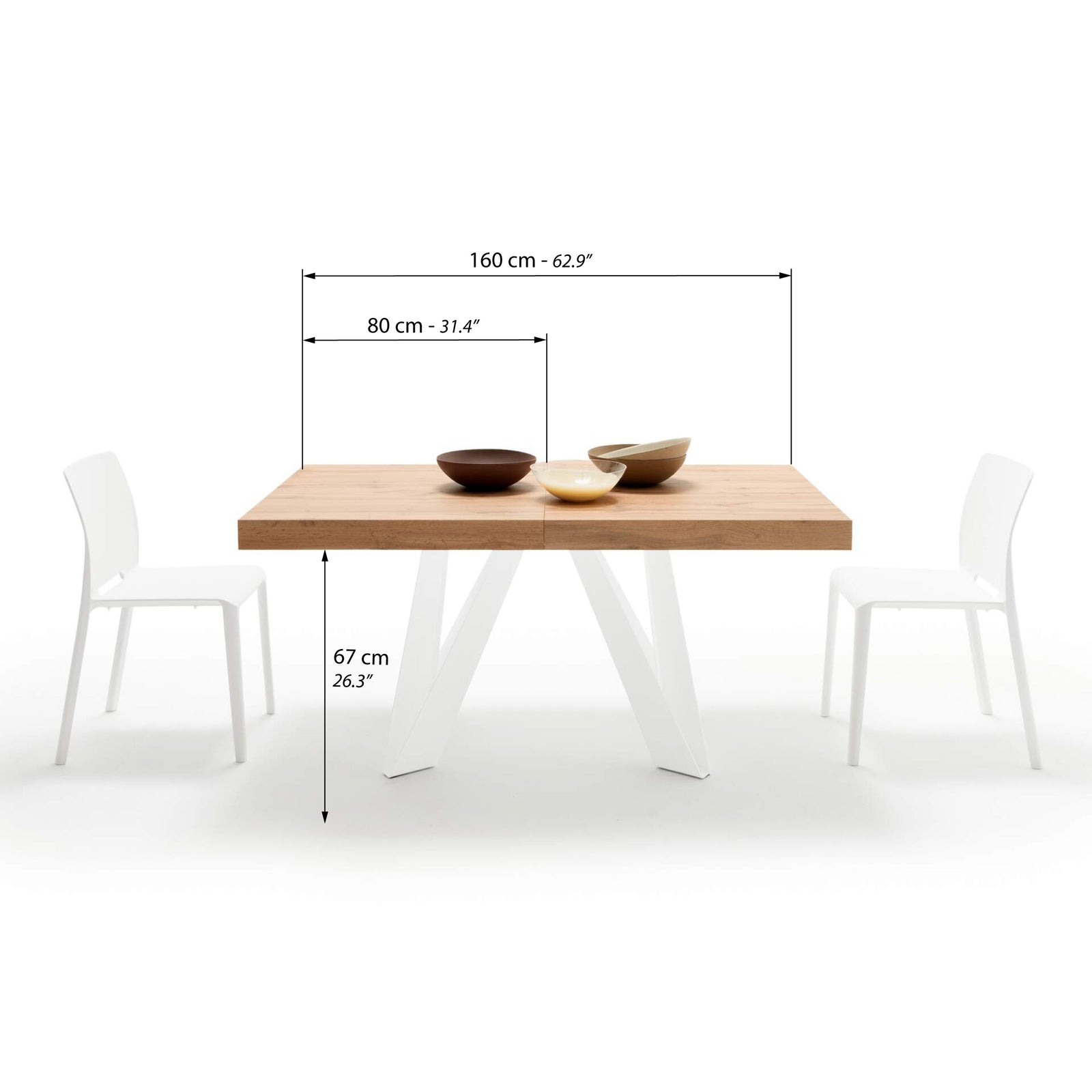 Romina Extendable Table 160(240)x90 cm, Rustic Oak with White Iron Legs - Immagine tecnica 1