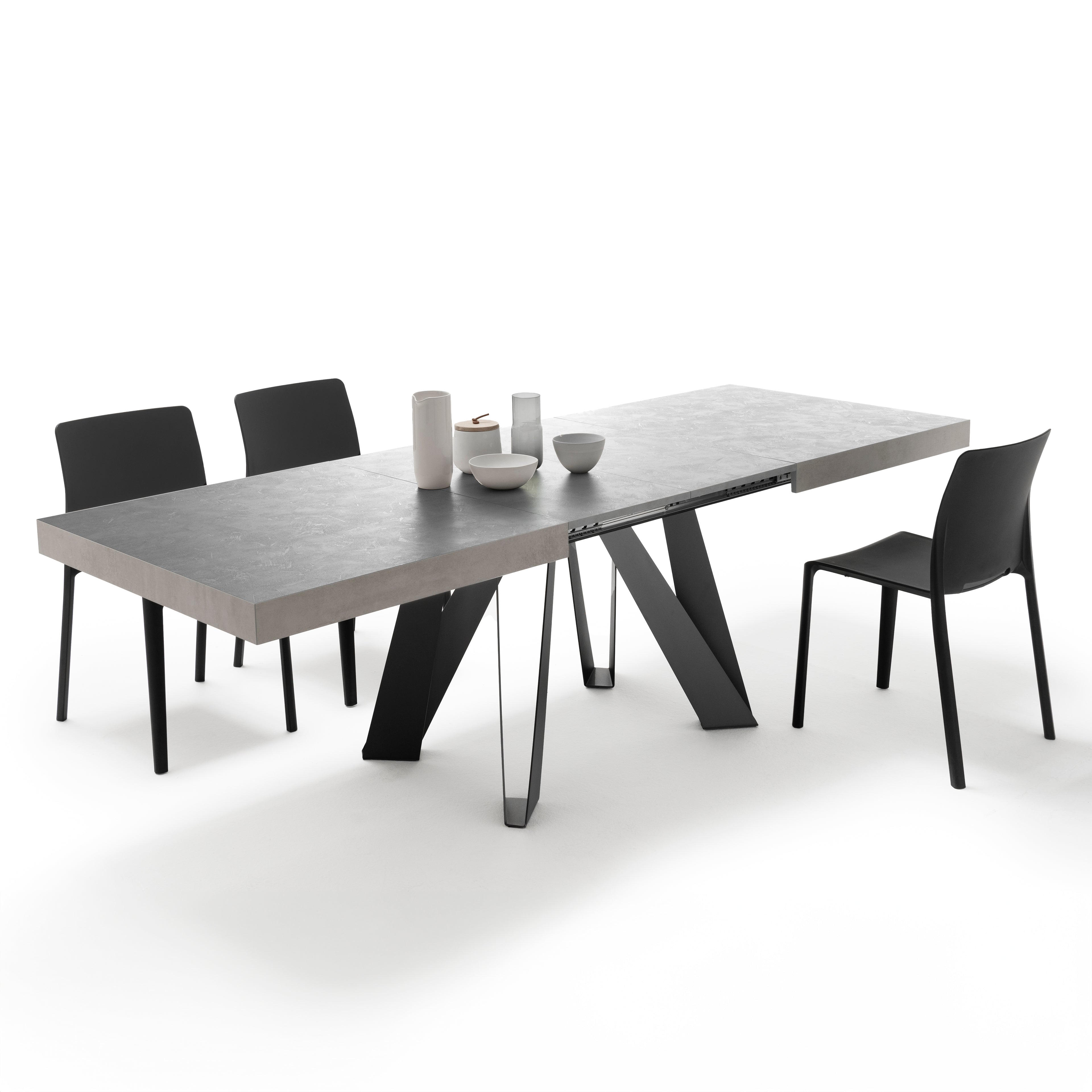 Tavolo Allungabile Romina 160(240)x90 cm, Grigio Cemento con Gambe in Ferro Nere