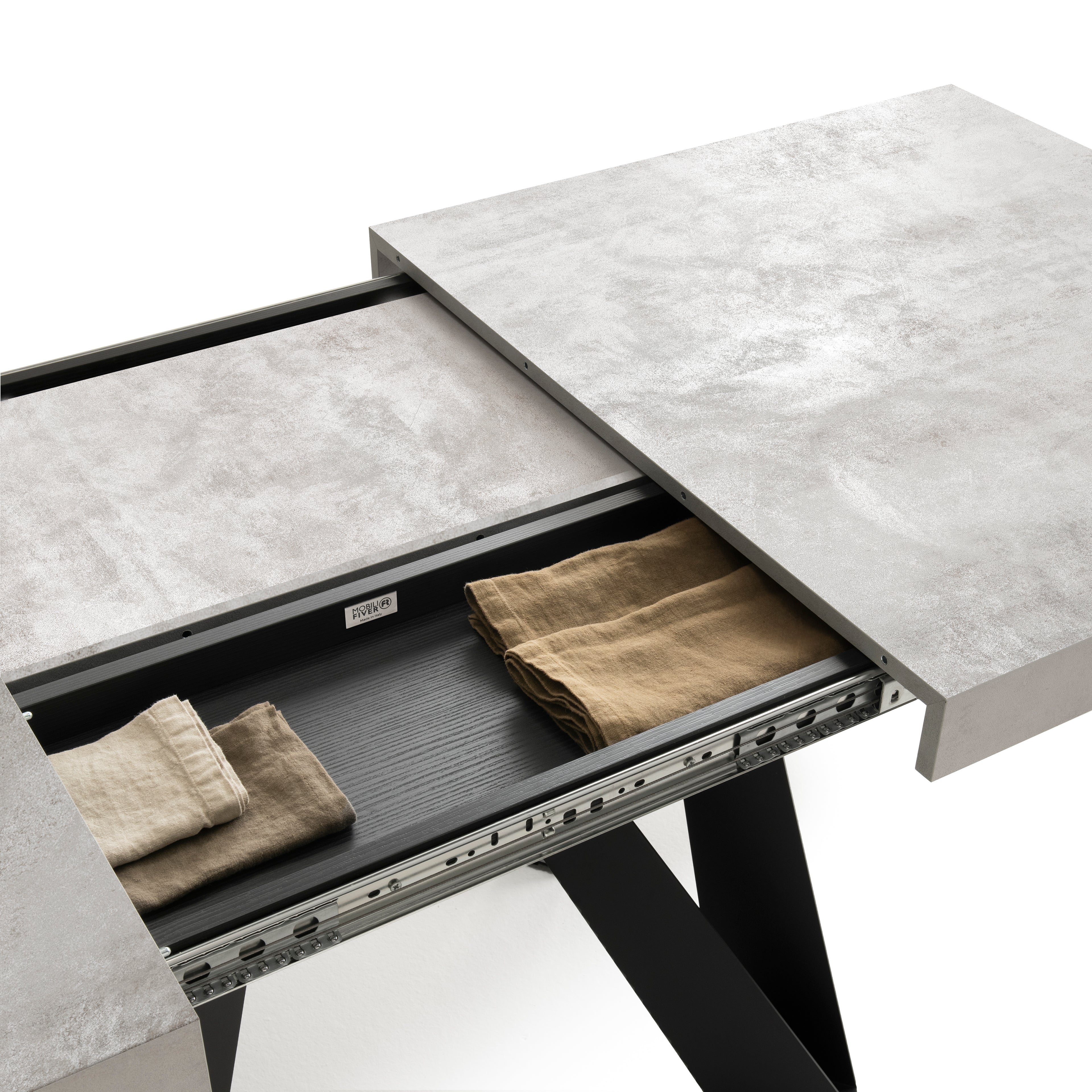 Mesa Extensível Romina 160(240)x90 cm, Cimento Cinza Com Pernas de Ferro Pretas - Detail image 2