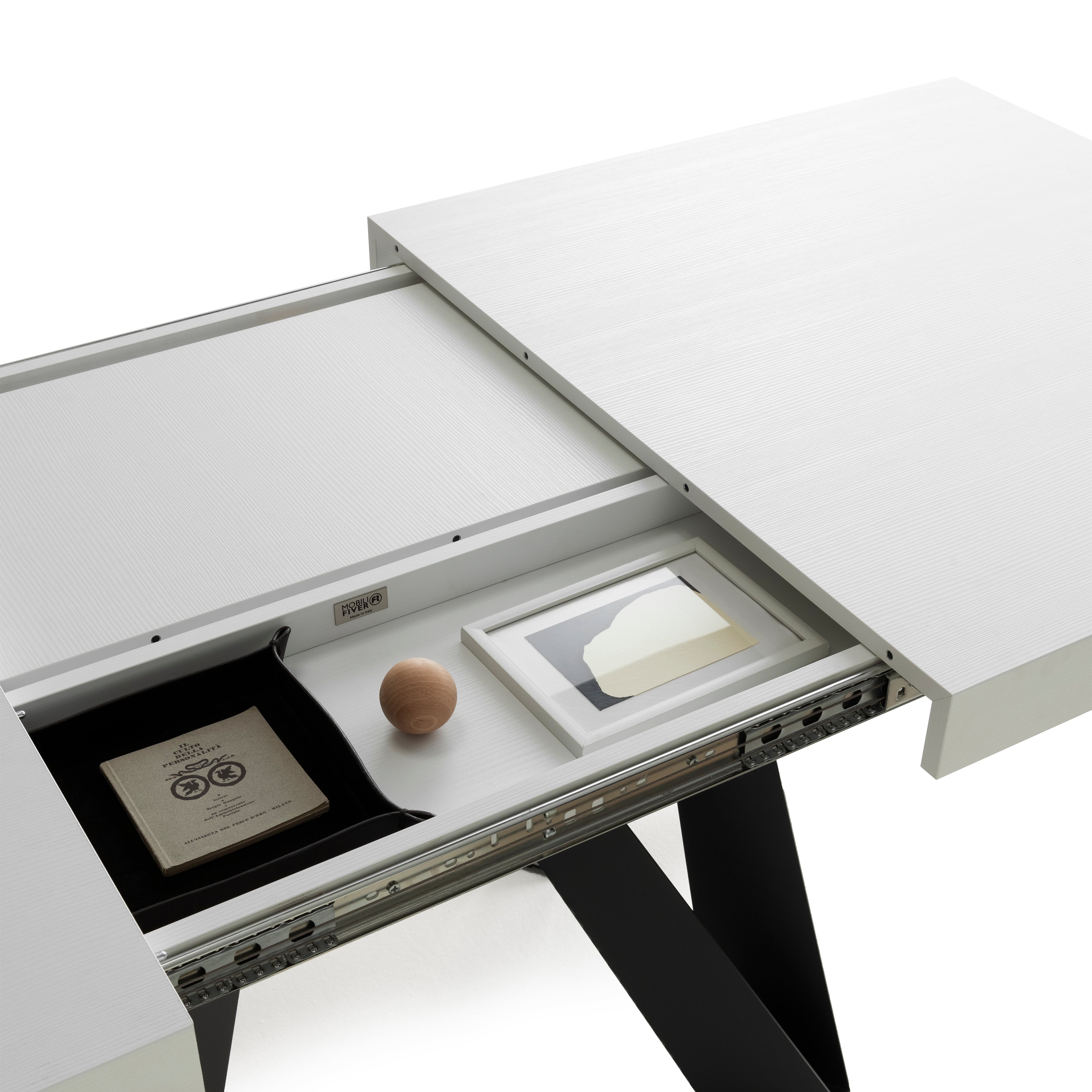Tavolo Allungabile Romina 140(220)x90 cm, Bianco Frassino con Gambe in Ferro Nere