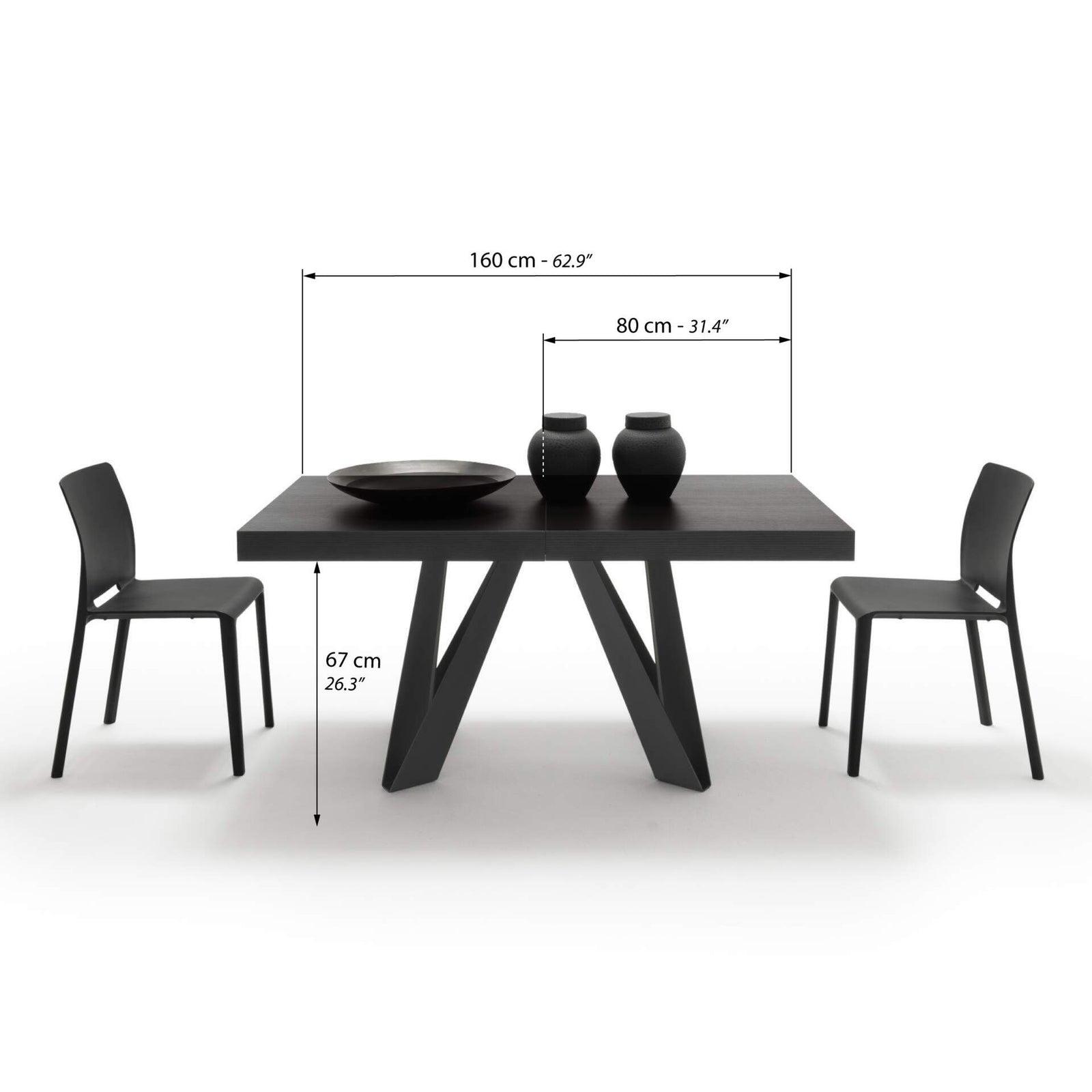 Mesa Extensible Romina 160(240)x90cm, Fresno Negro con Patas en Hierro Negro - Immagine tecnica 1