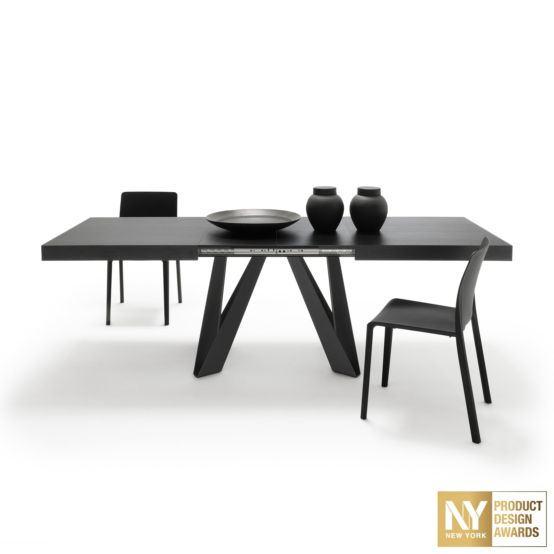 Ausziehbarer Esstisch Romina 160(240)x90 cm, Esche Schwarz, Schwarze Eisen Beine