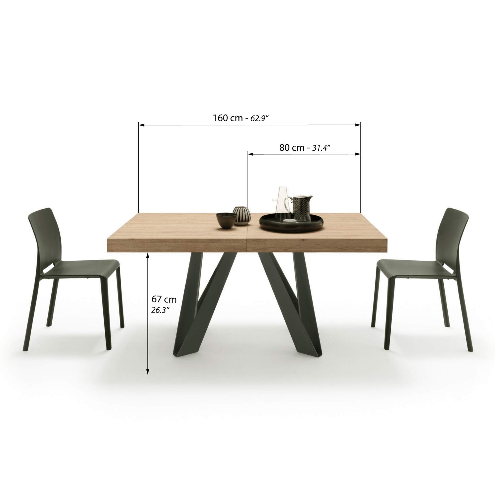 Table Extensible Romina 160 (240) X 90 cm, Chêne Clair Avec Pieds en Fer Noir - Immagine tecnica 1
