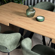 Ausziehbarer Esstisch Romina 160(240)x90 cm, Wildeiche, Schwarze Eisen Beine
