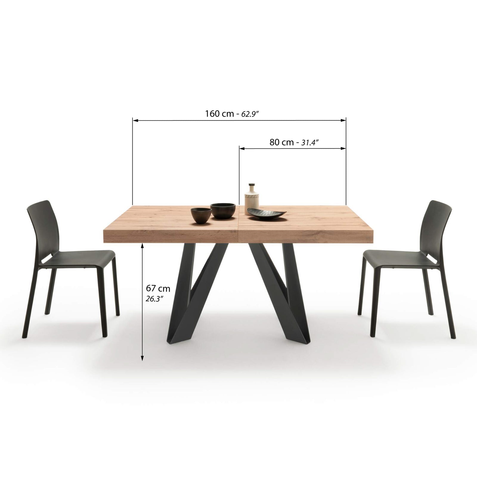 Romina Extendable Table 160(240)x90 cm, Rustic Oak with Black Iron Legs - Immagine tecnica 1