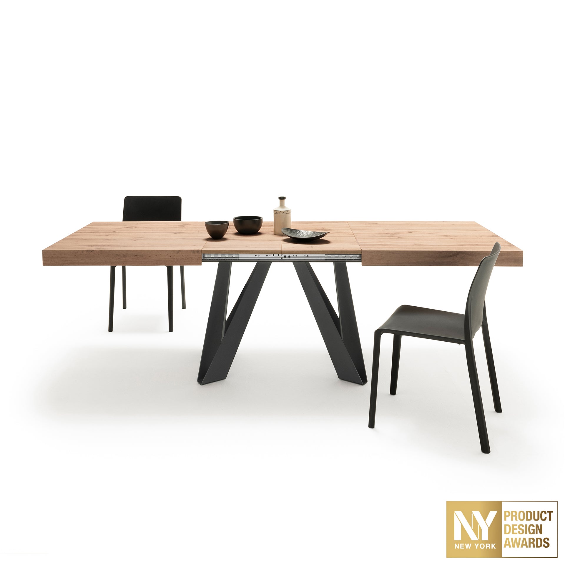 Romina Uitschuifbare Tafel 160(240)x90 cm, Rustiek Eiken met Zwarte Poten
