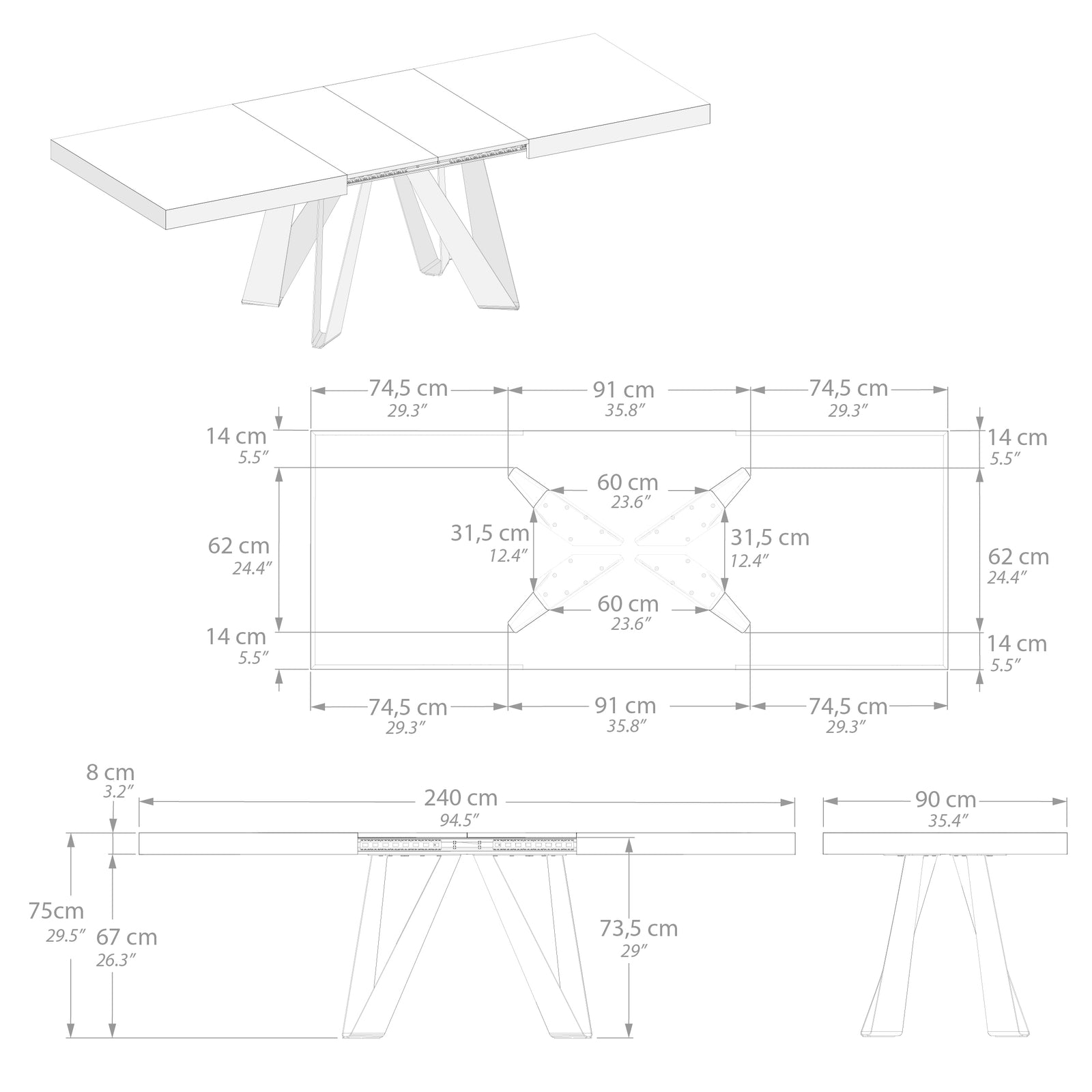 Romina Extendable Table 160(240)x90 cm, Rustic Oak with White Iron Legs - Immagine tecnica 4