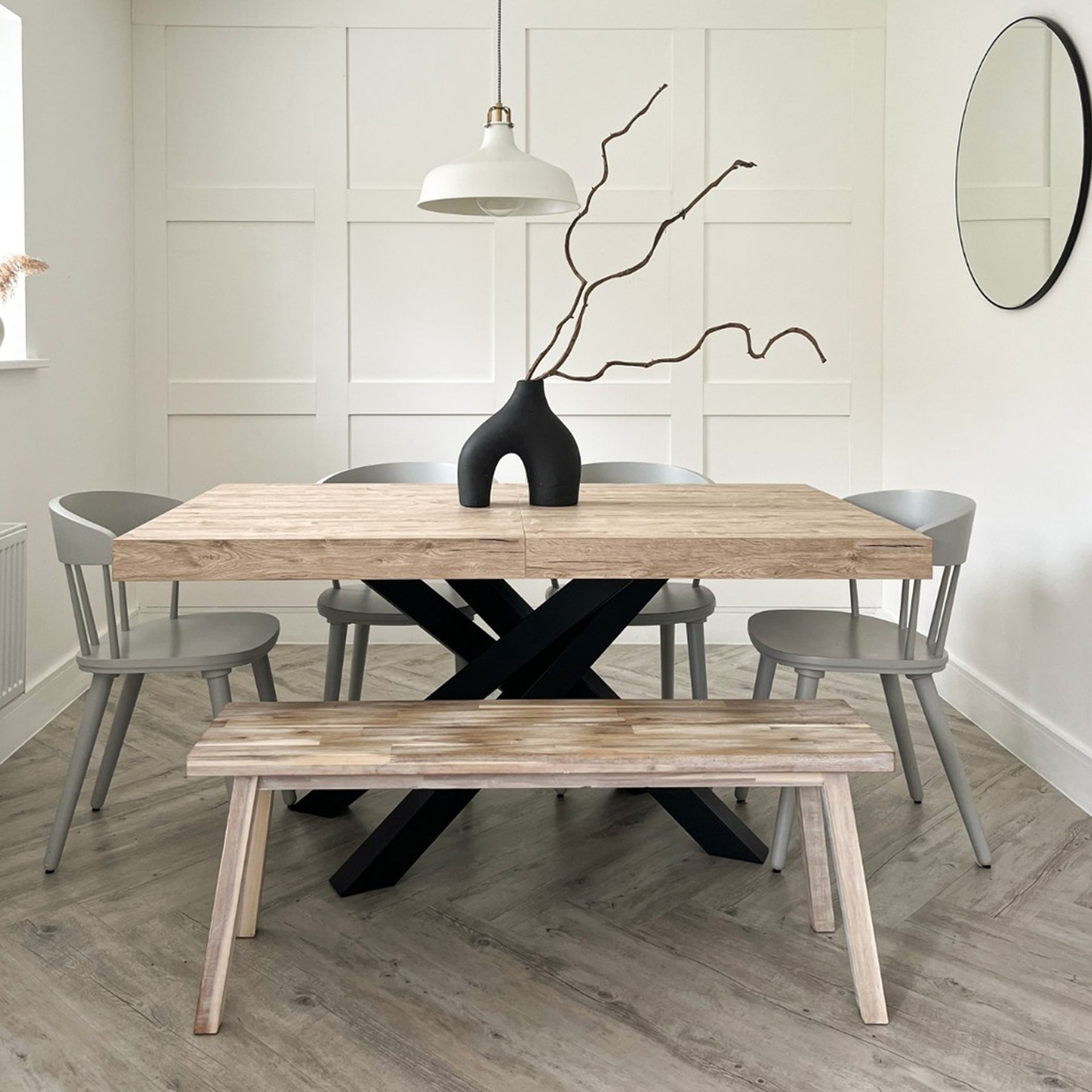 Table Extensible Emma 140(220)x90 cm, Chêne naturel avec Pieds Croisés Noirs - Set image 2