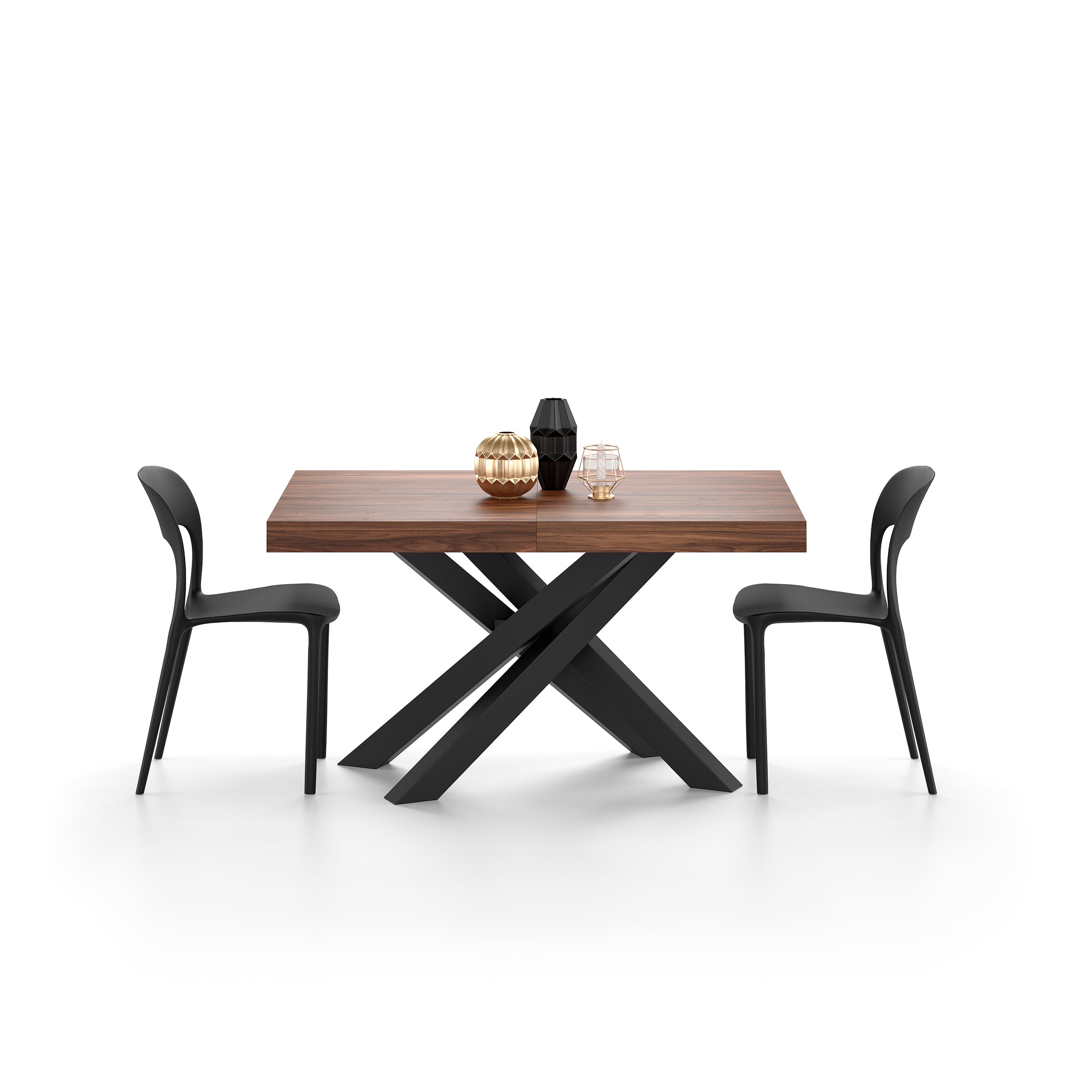 Tavolo Allungabile Emma 140(220)x90 cm, Noce Canaletto con Gambe Incrociate Nere