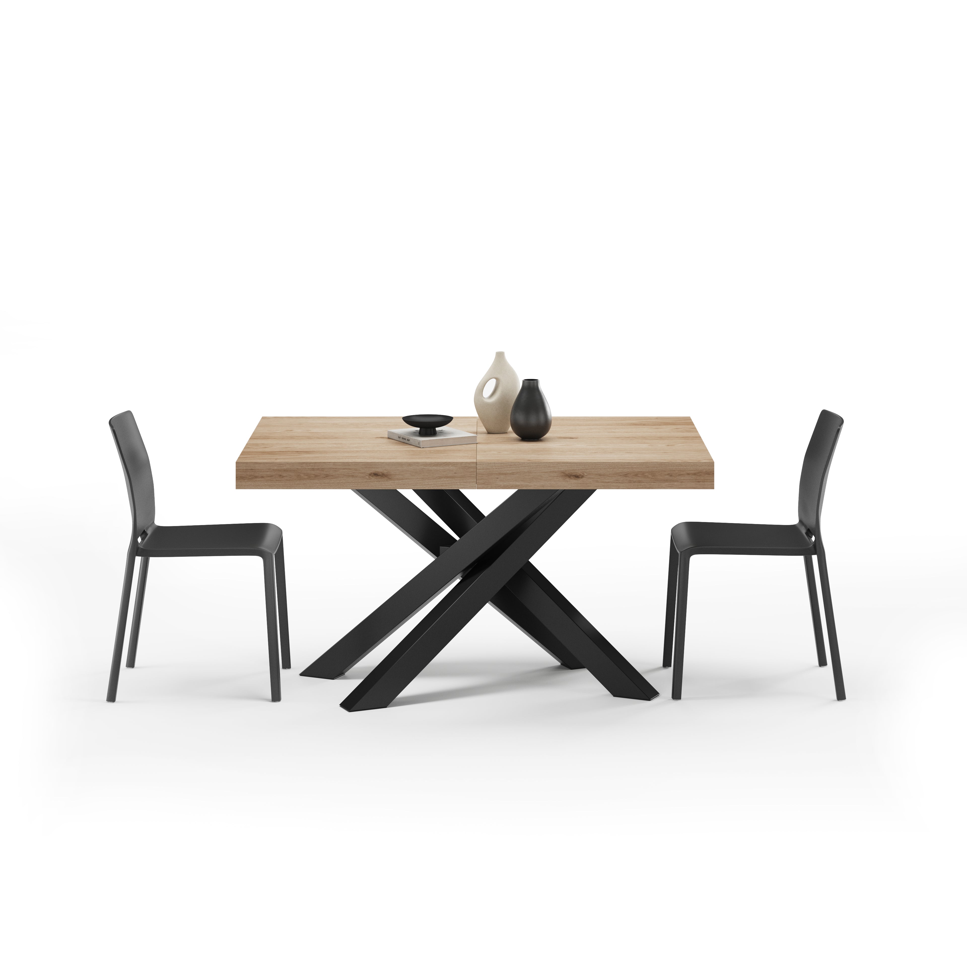 Tavolo Allungabile Emma 140(220)x90 cm, Rovere Naturale con Gambe Incrociate nere - Immagine dettaglio 1