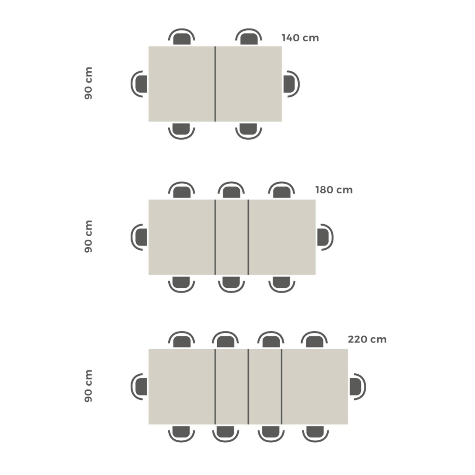 Emma 140(220)x90 cm uitschuifbare tafel, cementgrijs met witte kruispoten - Immagine tecnica 5