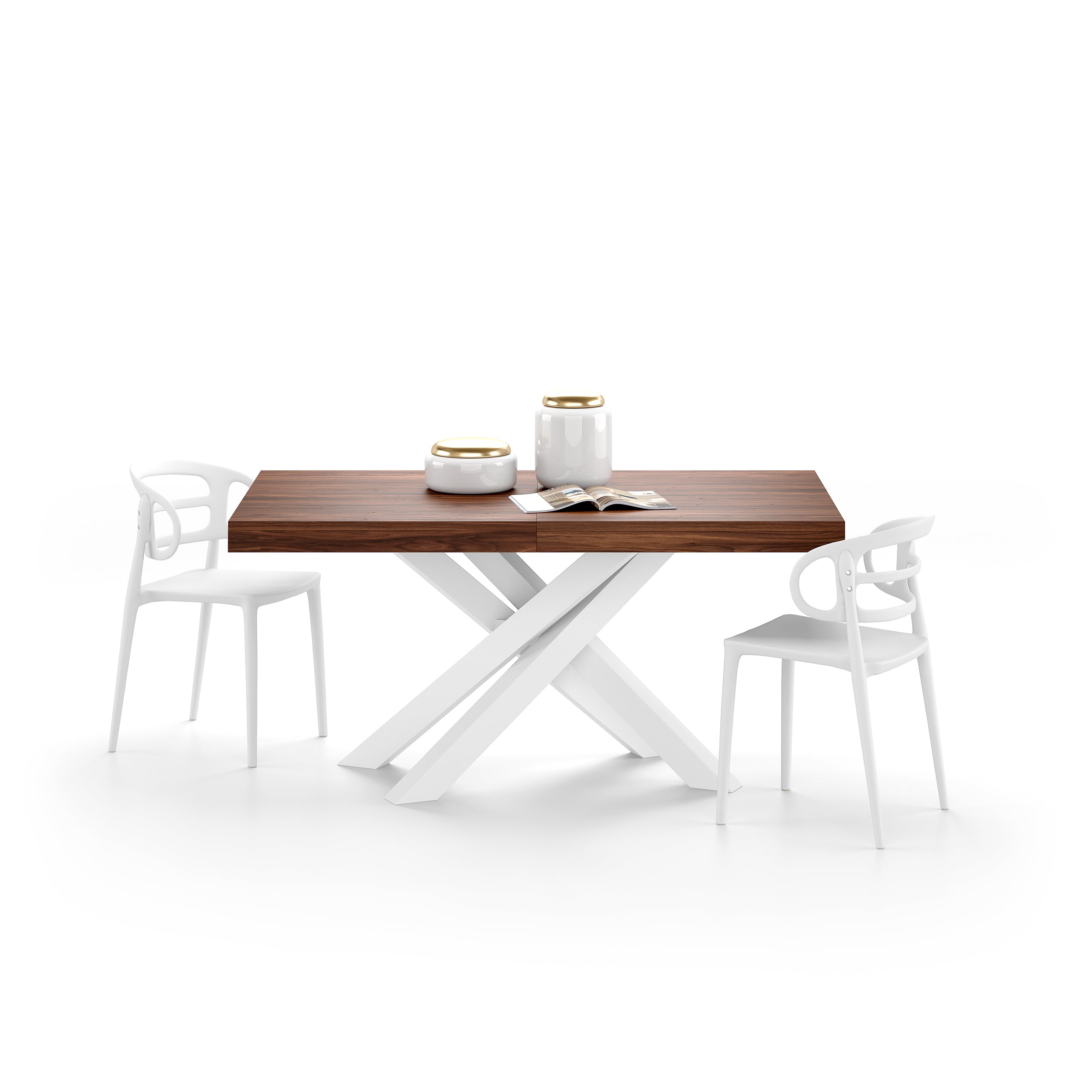 Emma 160(240)x90 cm Extendable Table, Canaletto Walnut with White Crossed Legs - Detail image 3