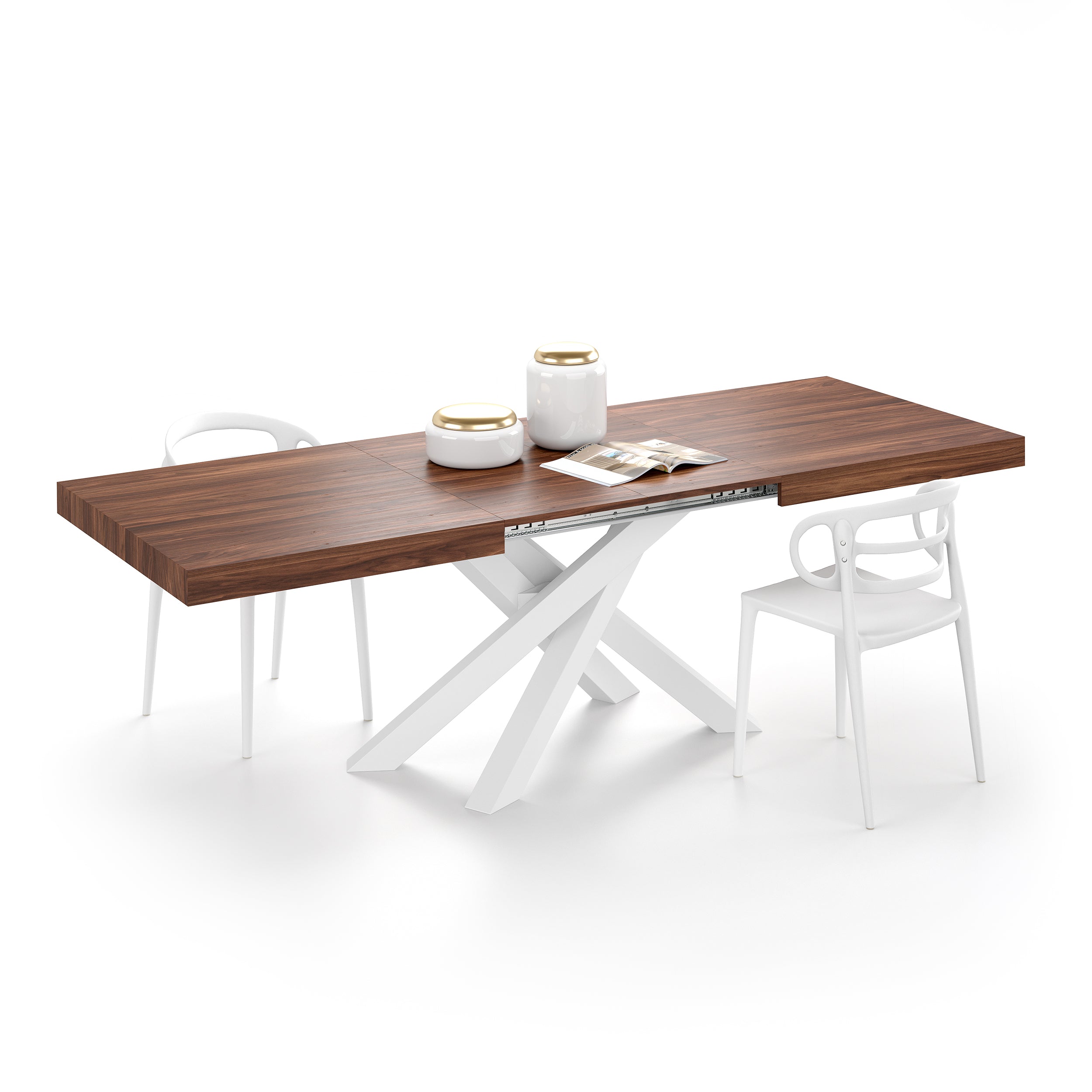 Emma 160(240)x90 cm Extendable Table, Canaletto Walnut with White Crossed Legs - Detail image 1