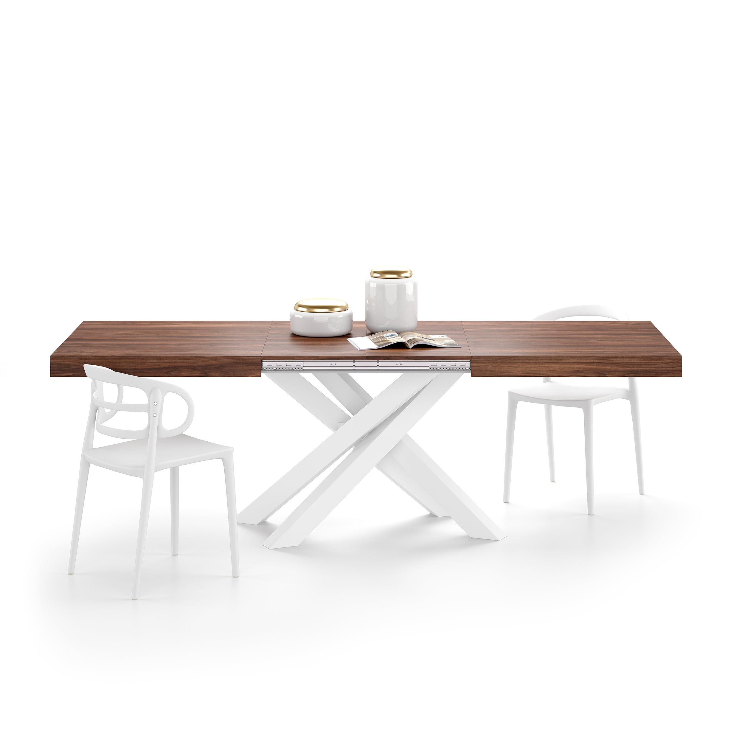Emma 160(240)x90 cm Extendable Table, Canaletto Walnut with White Crossed Legs - Main image