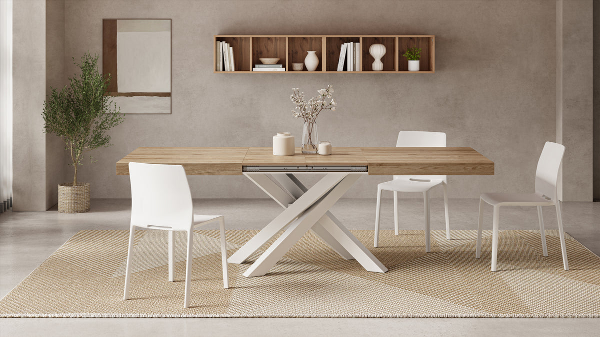Emma 160(240)x90 cm Extendable Table, Light Oak with White Crossed Legs - Set image 1