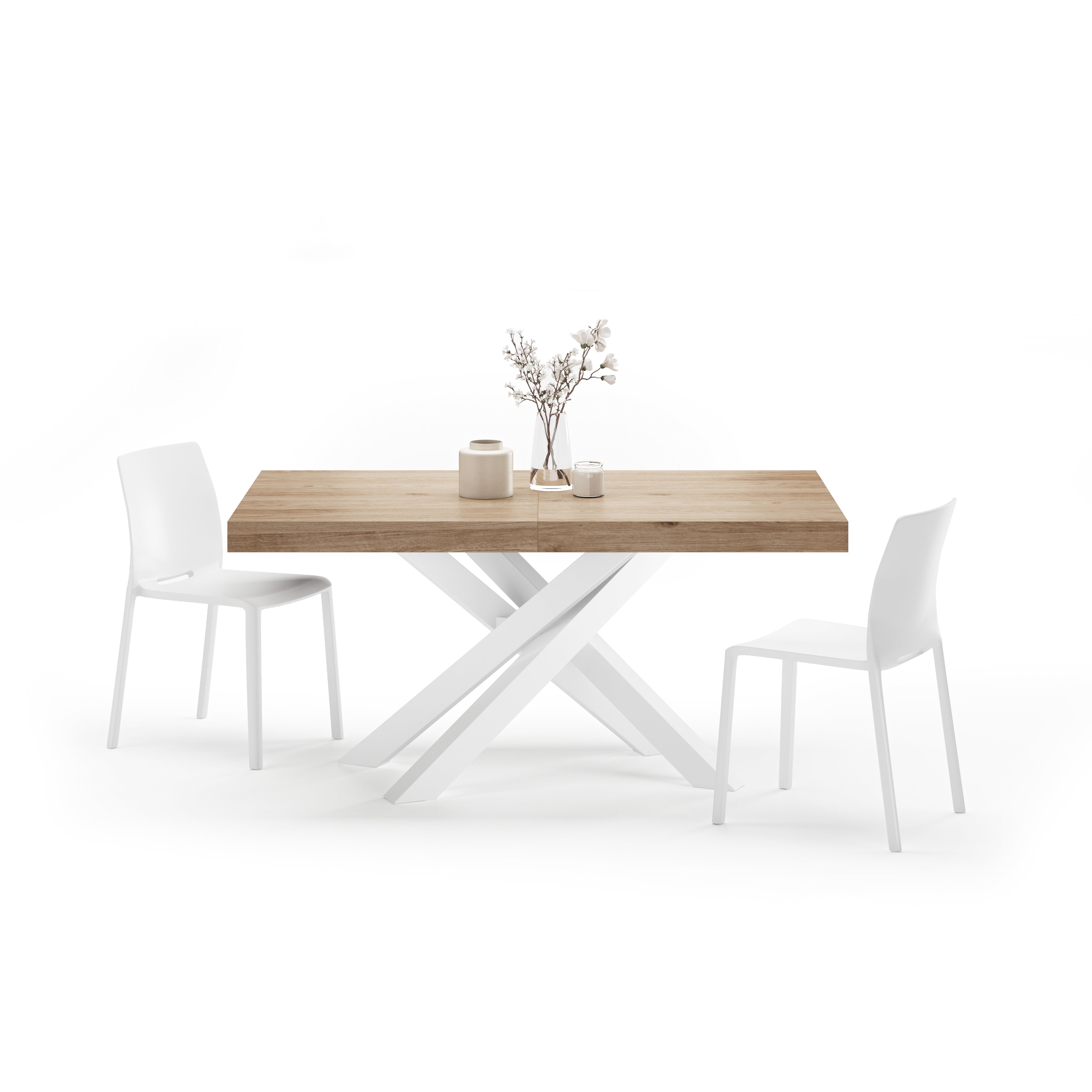 Emma 160(240)x90 cm Extendable Table, Light Oak with White Crossed Legs - Detail image 2