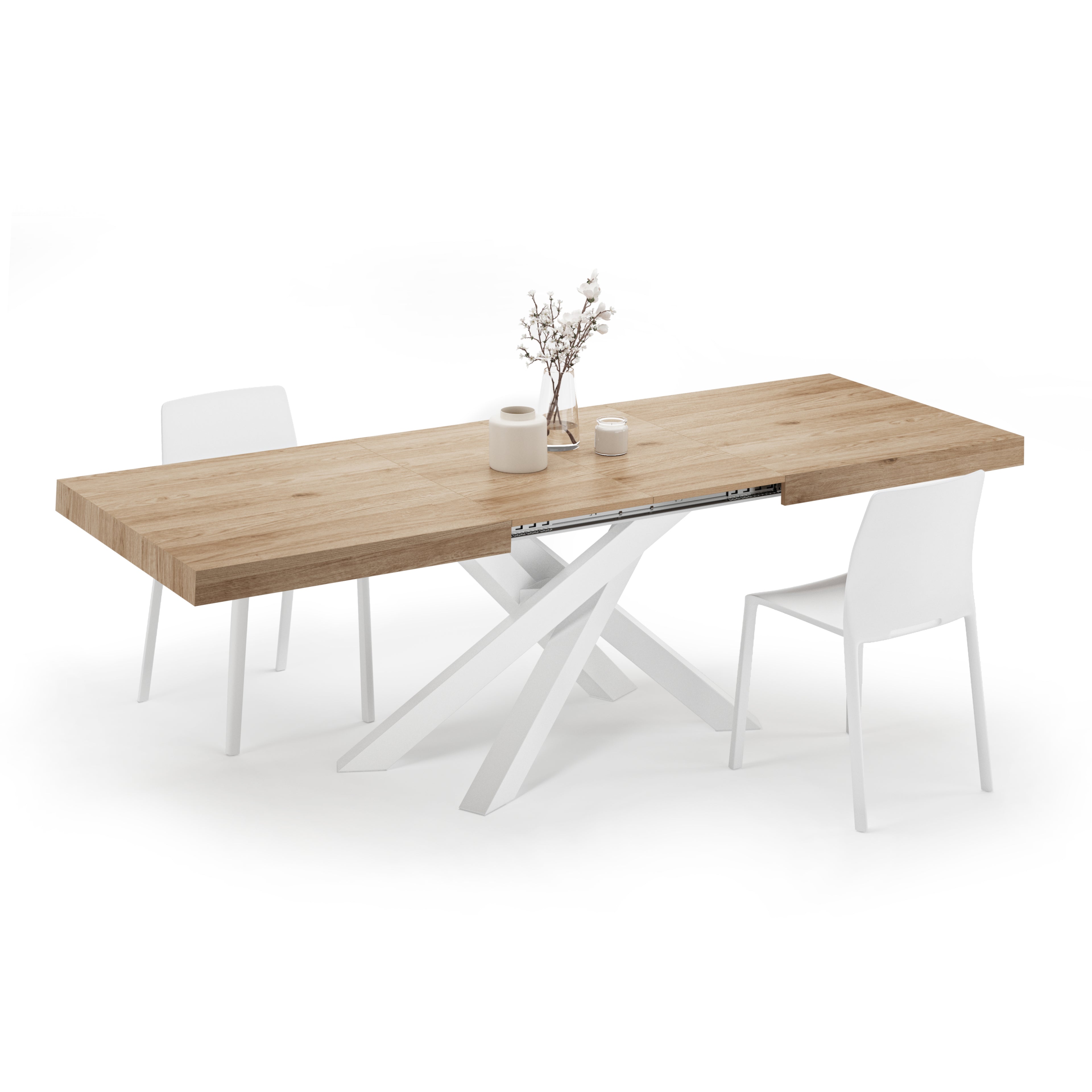 Emma 160(240)x90 cm Extendable Table, Light Oak with White Crossed Legs - Detail image 3