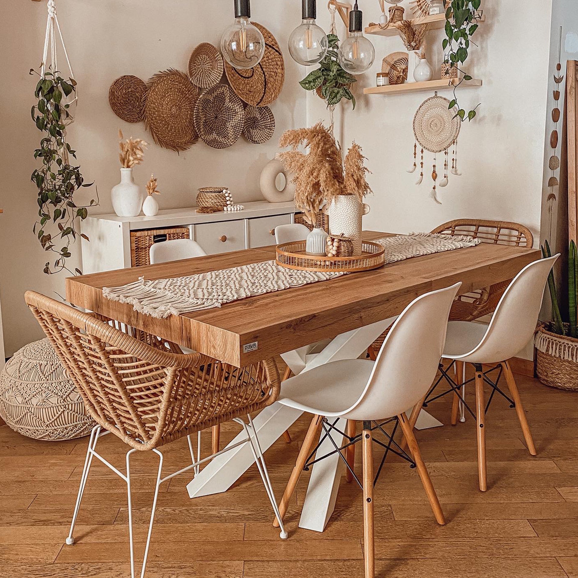Emma 160(240)x90 cm Extendable Table, Rustic Oak with White Crossed Legs - Set image 1