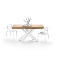 Emma 140(220)x90 cm uitschuifbare tafel, Rustiek Eiken met witte kruispoten