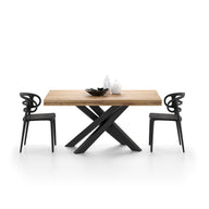 Emma 160(240)x90 cm Extendable Table, Rustic Oak with Black Crossed Legs