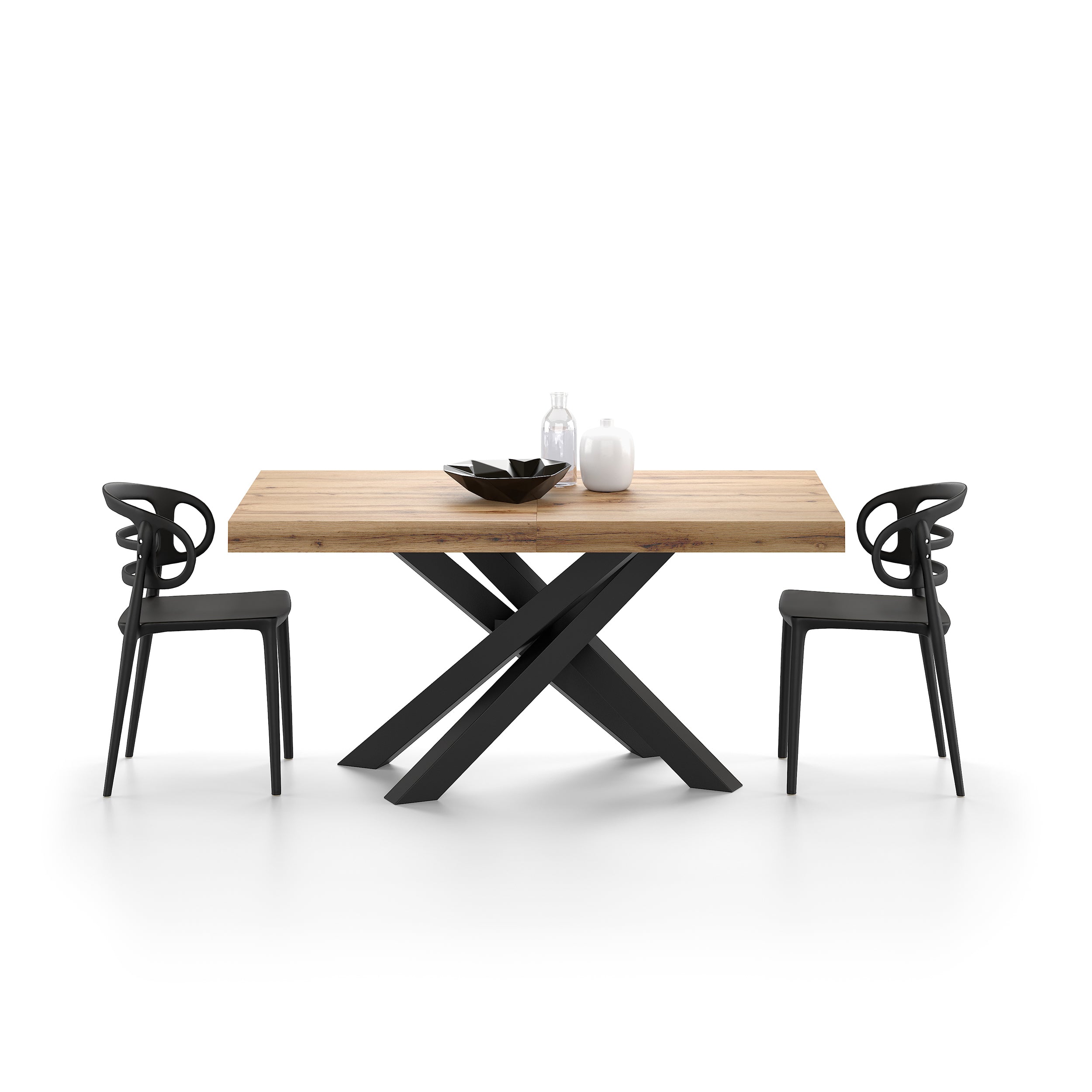 Tavolo Allungabile Emma 160(240)x90 cm, Rovere Rustico con Gambe Incrociate Nere - Immagine dettaglio 2