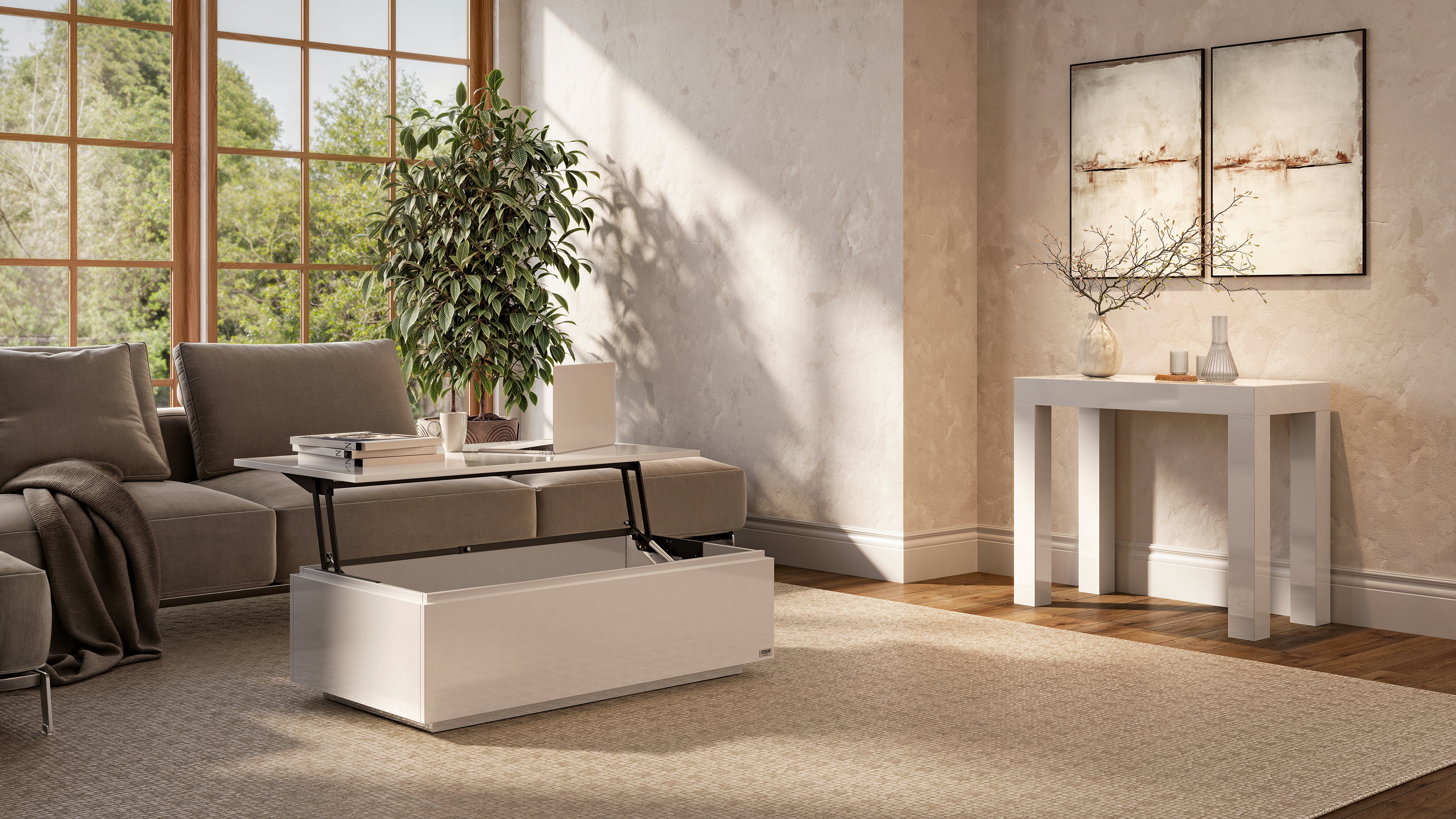 Couchtisch mit Stauraum, X, Glänzend Weiss - Set image 1