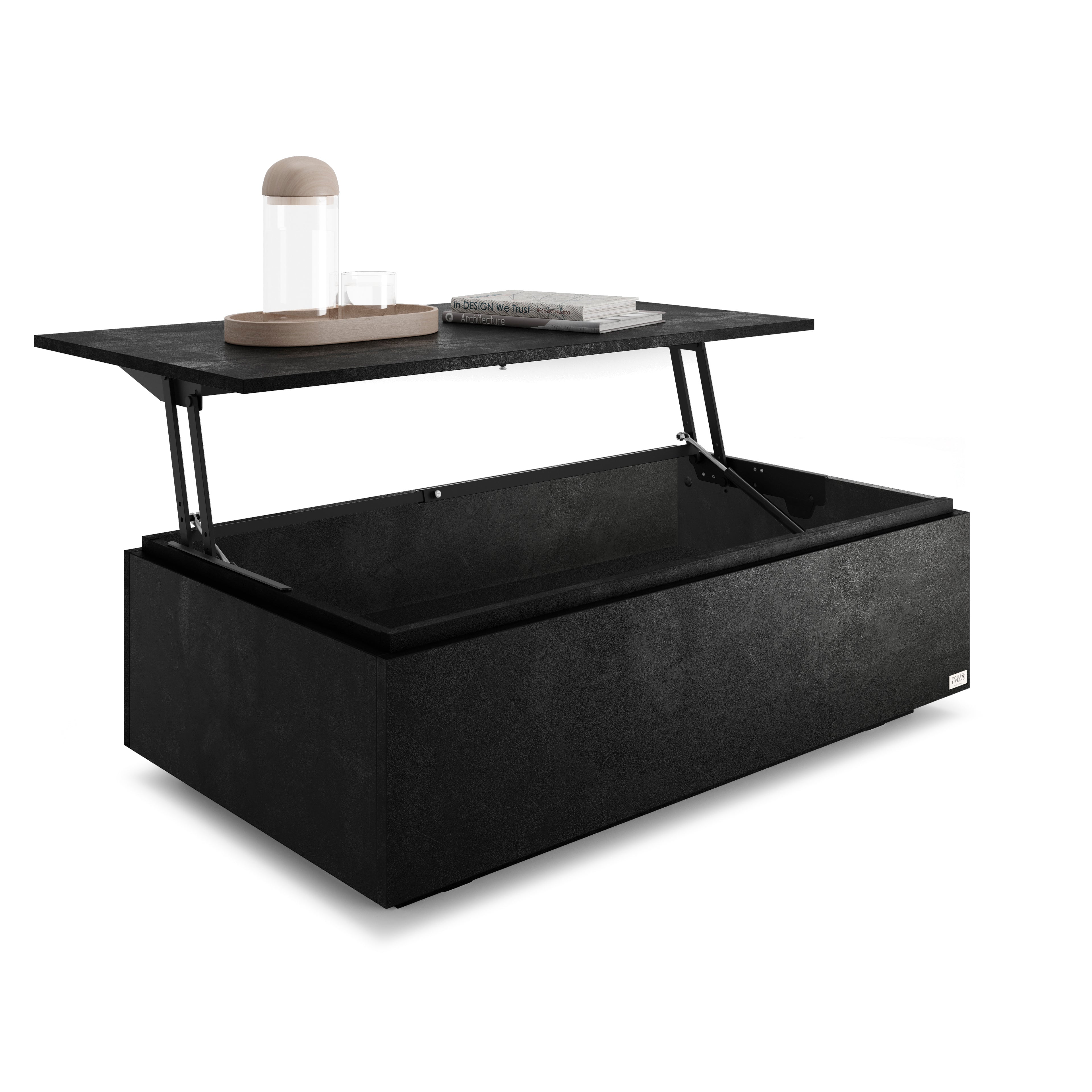 Table basse avec coffre, X, Noir Béton - Detail image 1