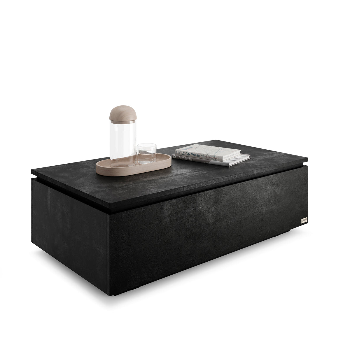 Coffee table with storage X, Concrete Black Effect