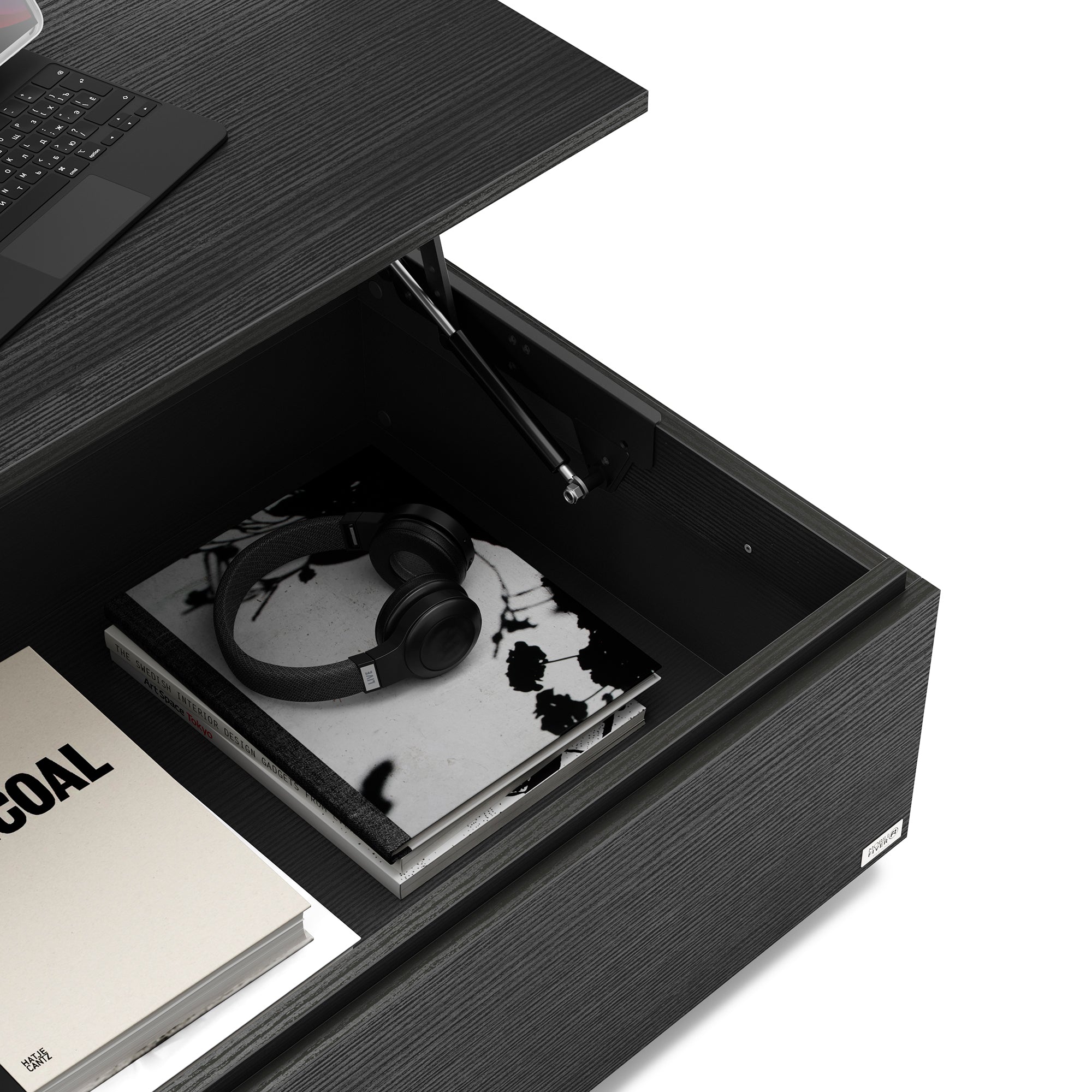 Coffee table with storage X, Black Ashwood - Detail image 4