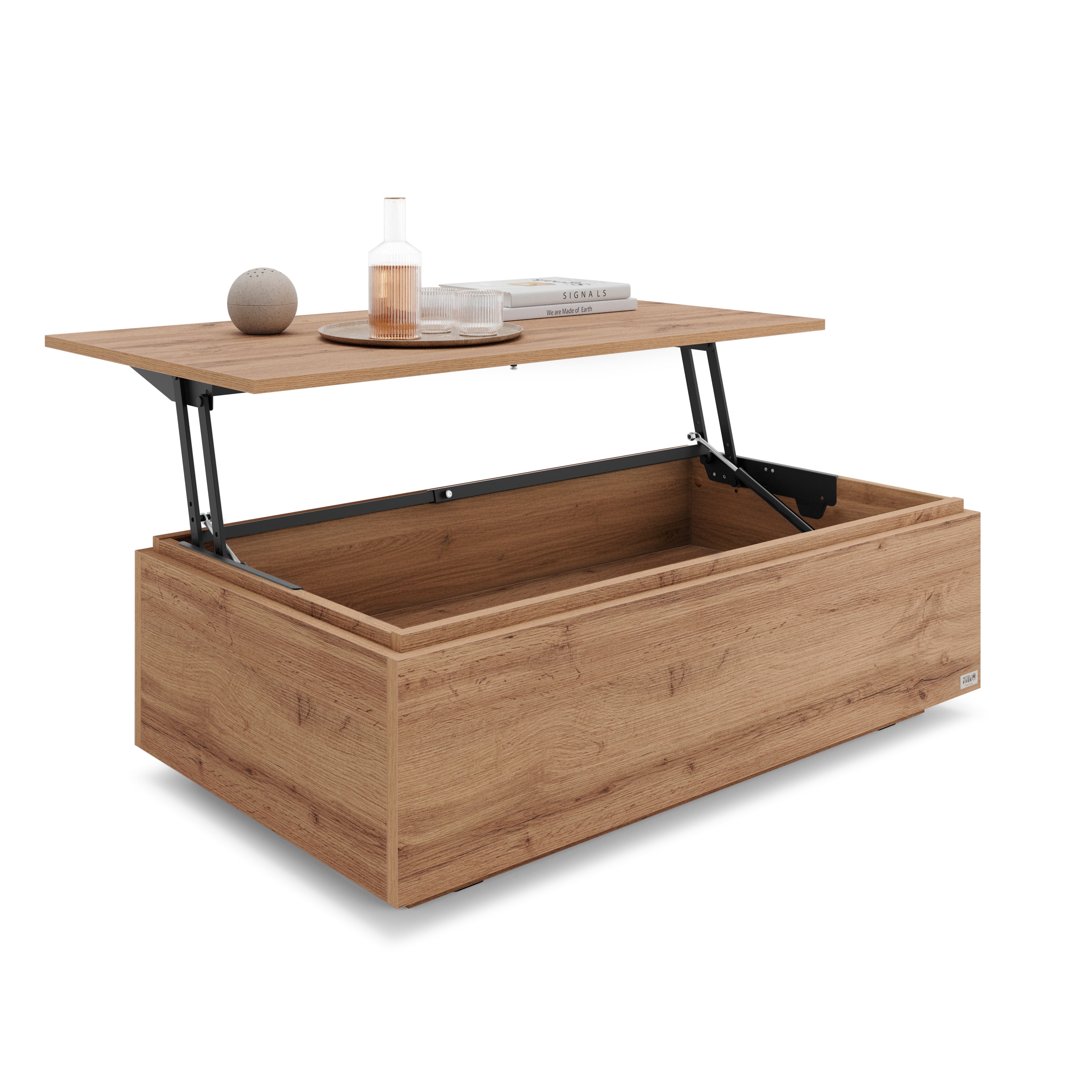 Coffee Table X with Console Leaf Storage, Rustic Oak