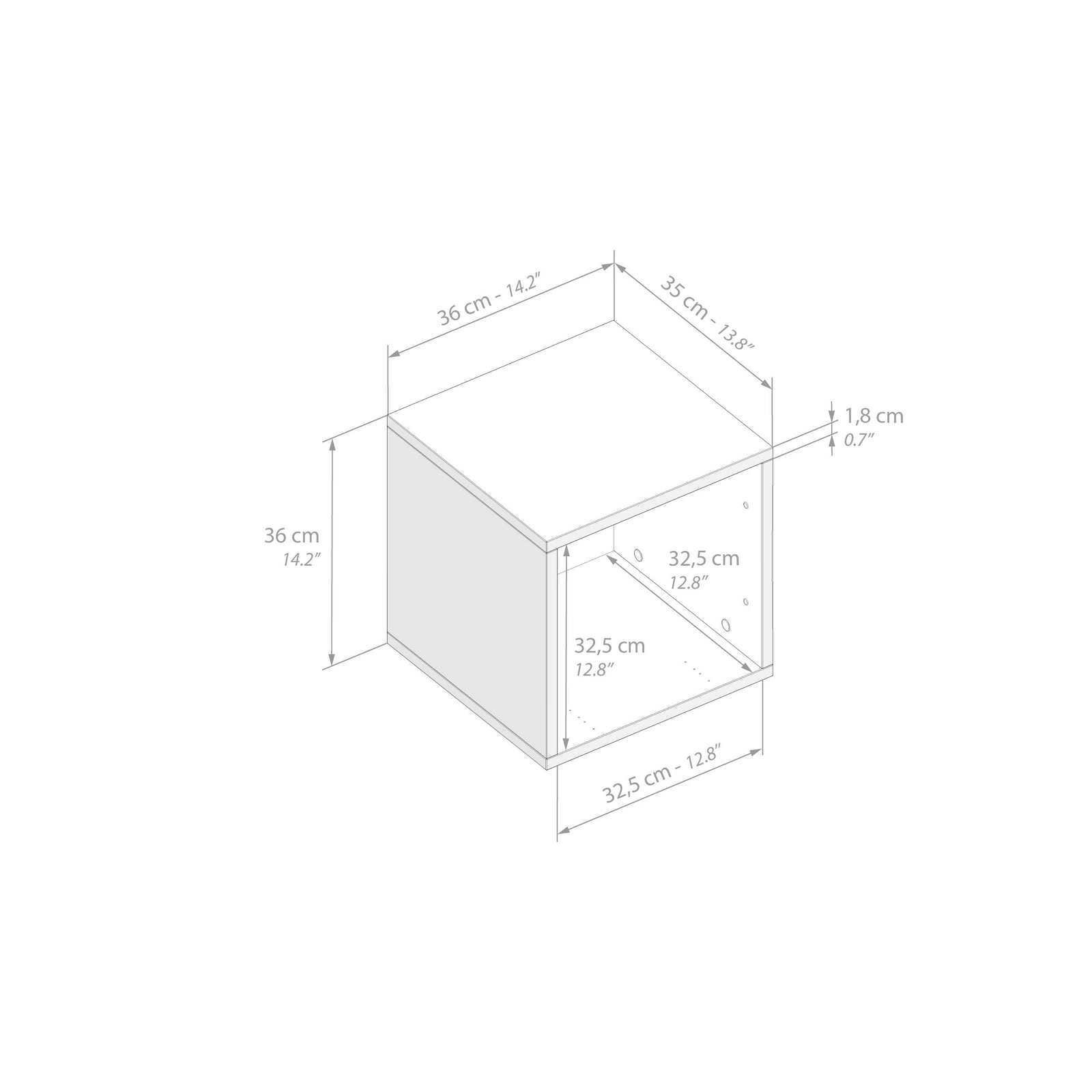 Pensile X 36 Senza Anta, Bianco Frassino - Immagine tecnica 1