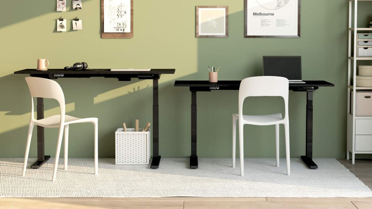 Clara Electric Standing Desk 120x60 Concrete Effect, Black with Black Legs set image 1