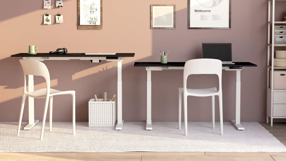 Clara Electric Standing Desk 120x60 Concrete Effect, Black with White Legs set image 3