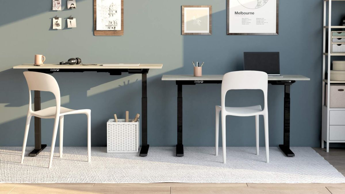 Clara Electric Standing Desk 120x60 Concrete Effect, Grey with Black Legs set image 1