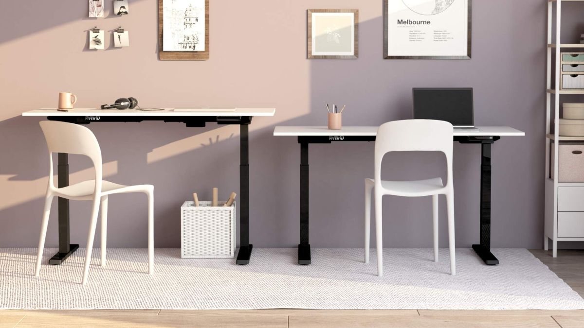 Clara Electric Standing Desk 120x80 Concrete Effect, White with Black Legs set image 1